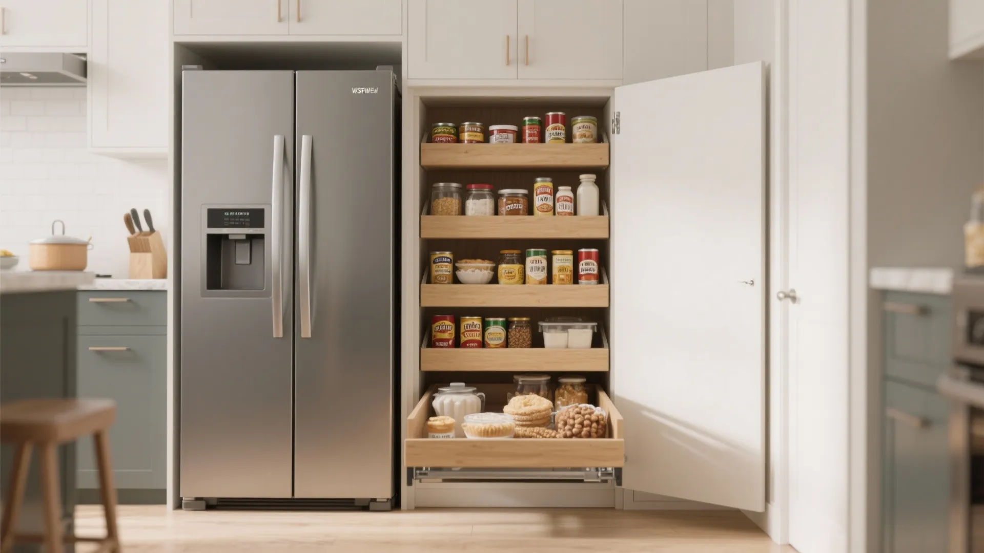 2. Hidden Pull-Out Pantry