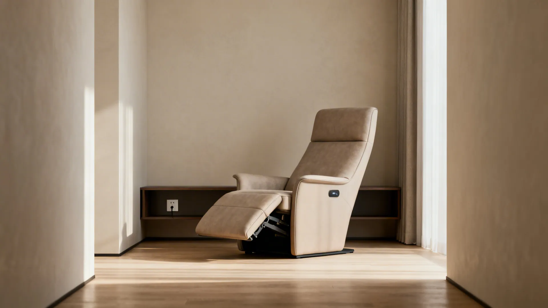 Slim power recliner with hidden mechanism and slim console behind it