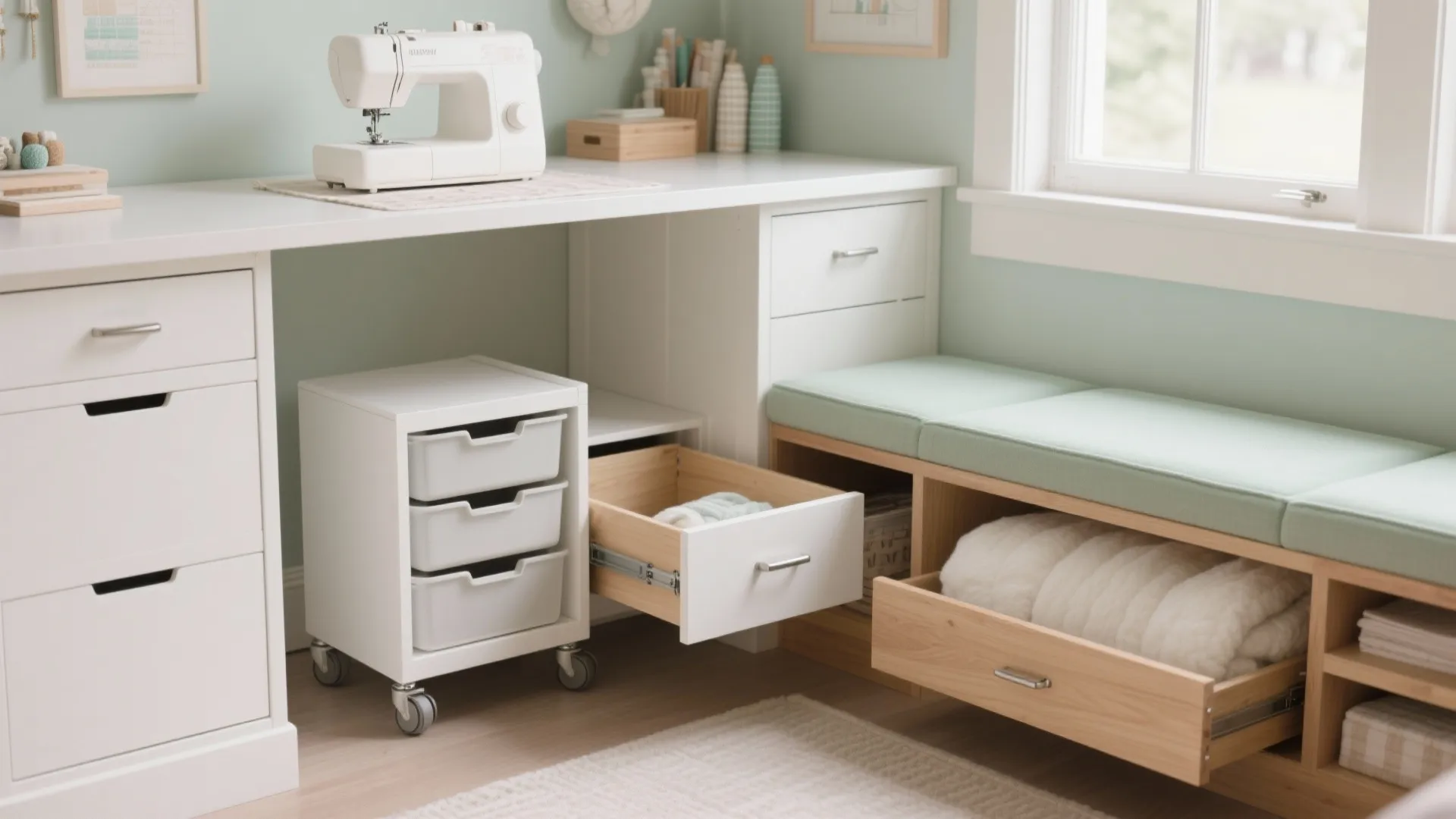Hidden Storage in Furniture, Rolling Carts, and Under-Table Zones