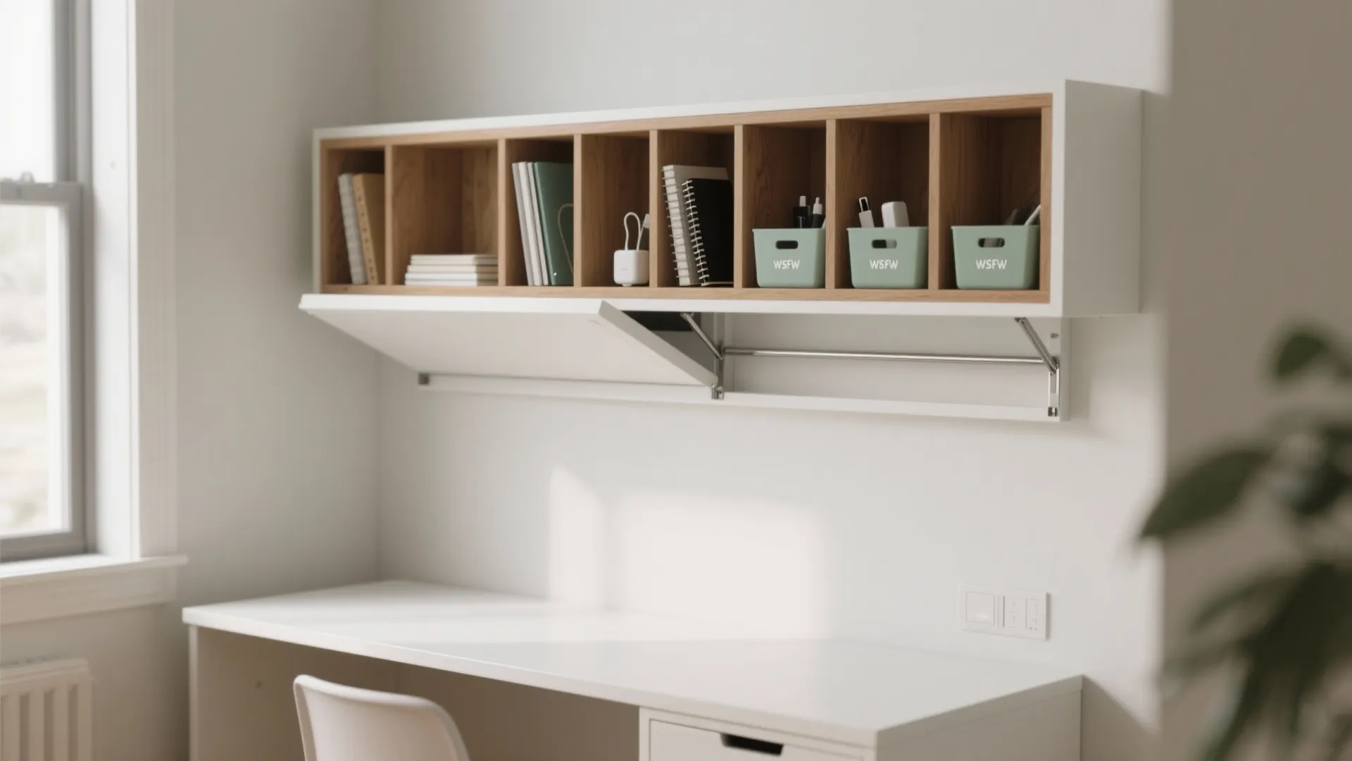 Minimalist shelving that hides the visual mess