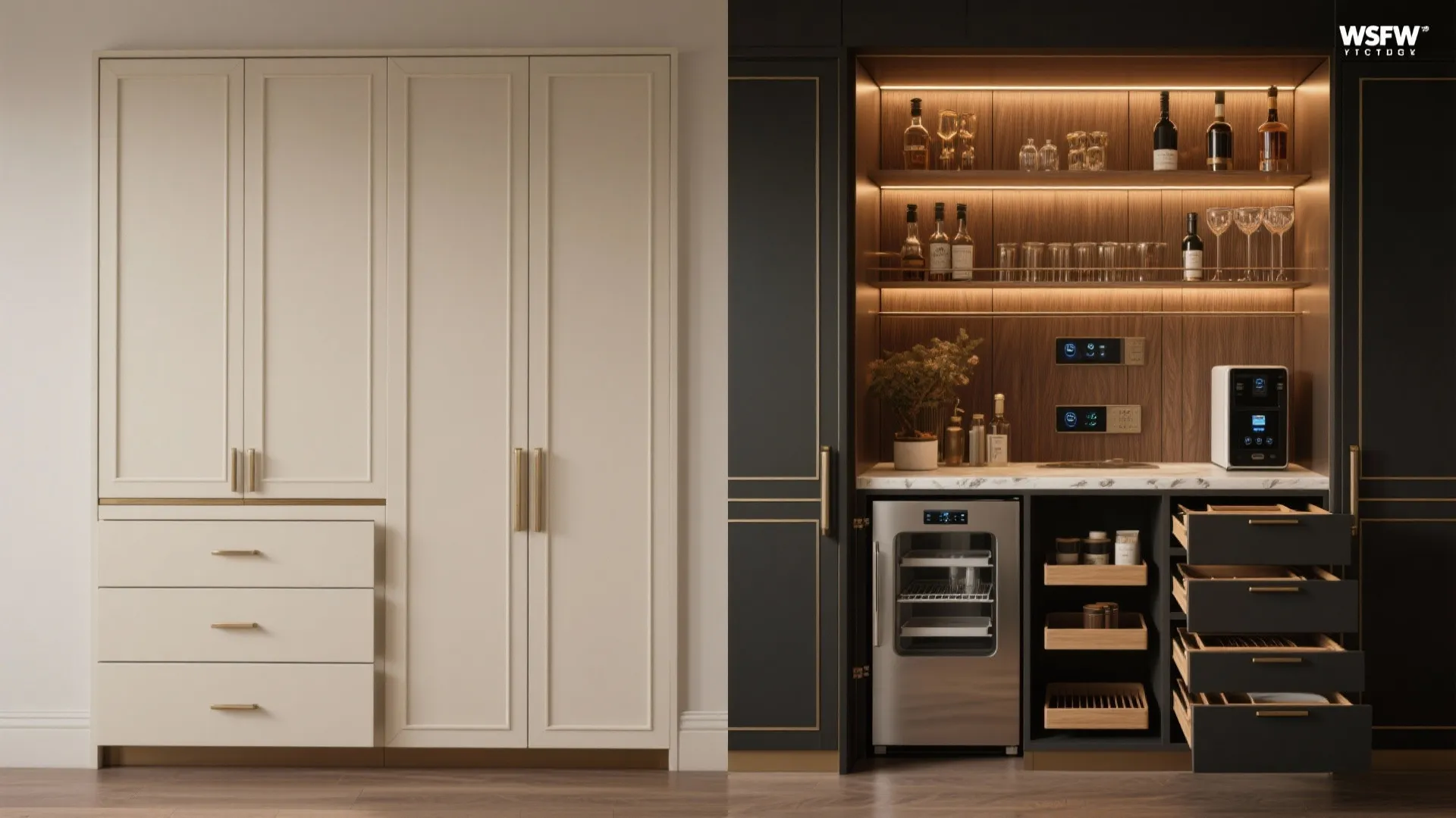 Idea 5: Hidden Bar Inside a Sideboard with Smart Tech