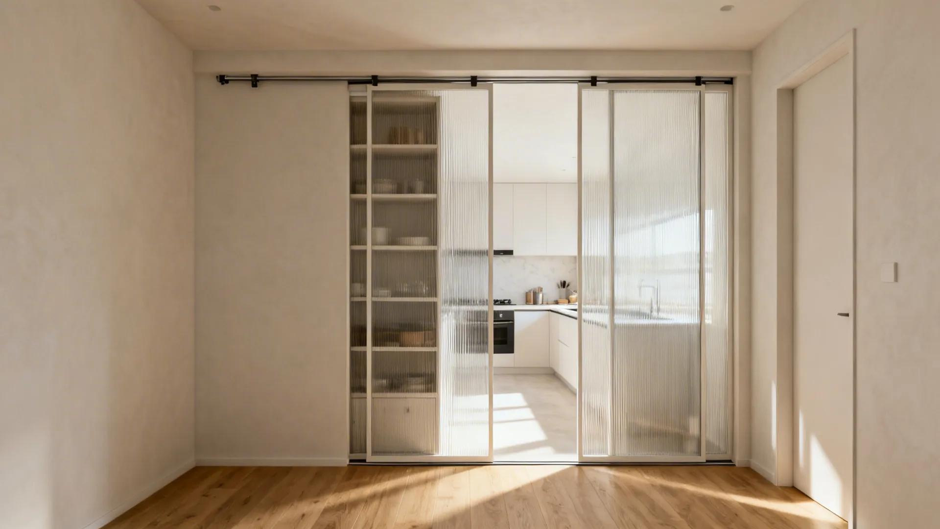 Hidden Sliding Screen With Reeded Glass