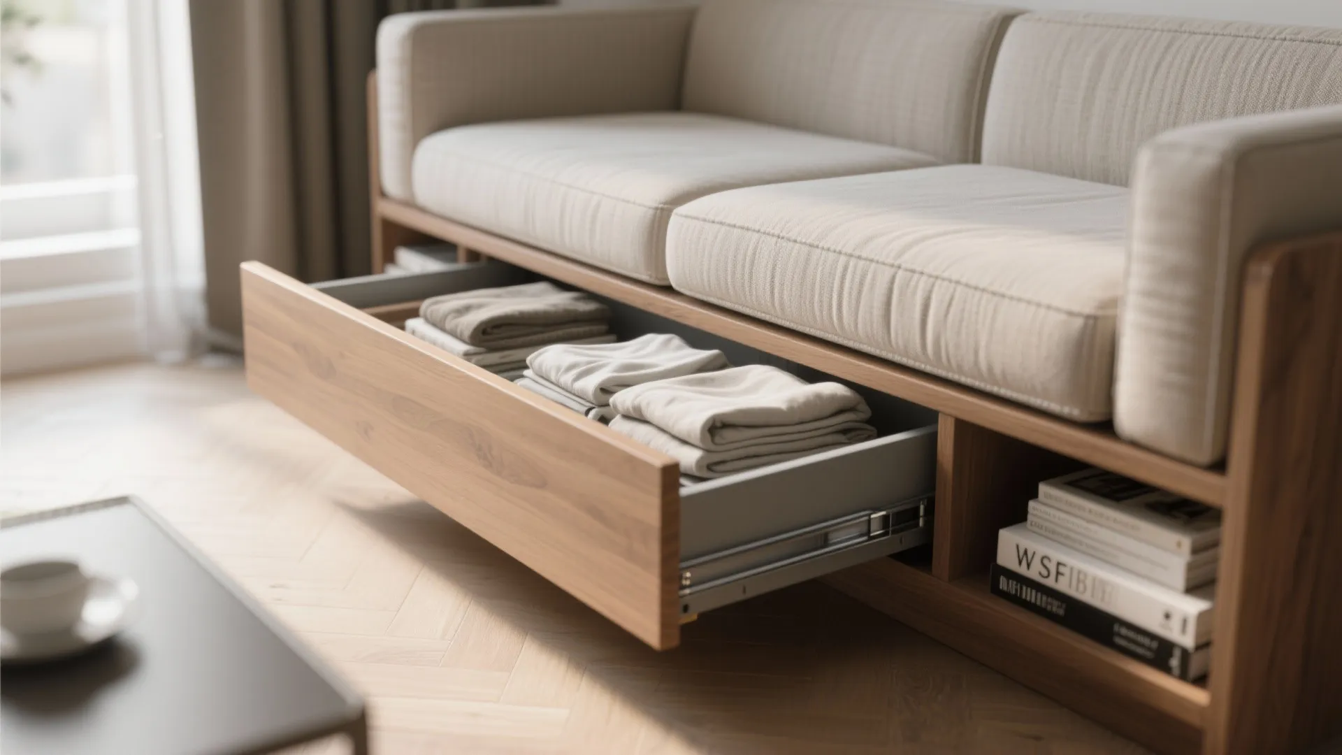 1. Minimalist chaise with hidden storage