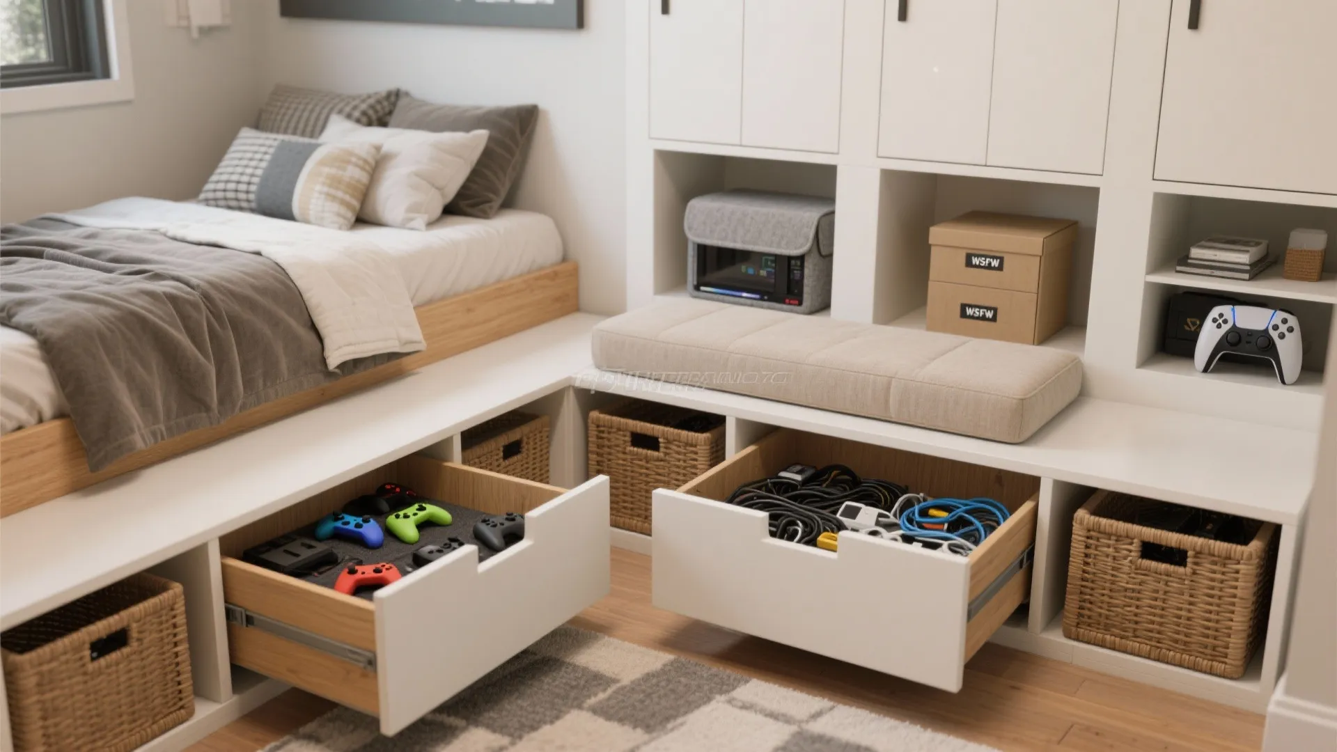 3. Hidden storage that hides the chaos