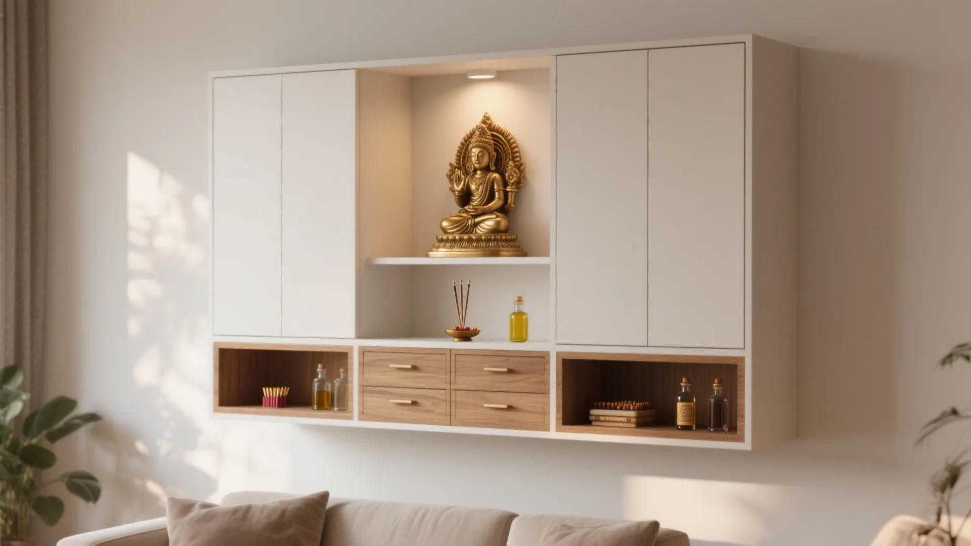 Minimalist Mandir with Hidden Storage
