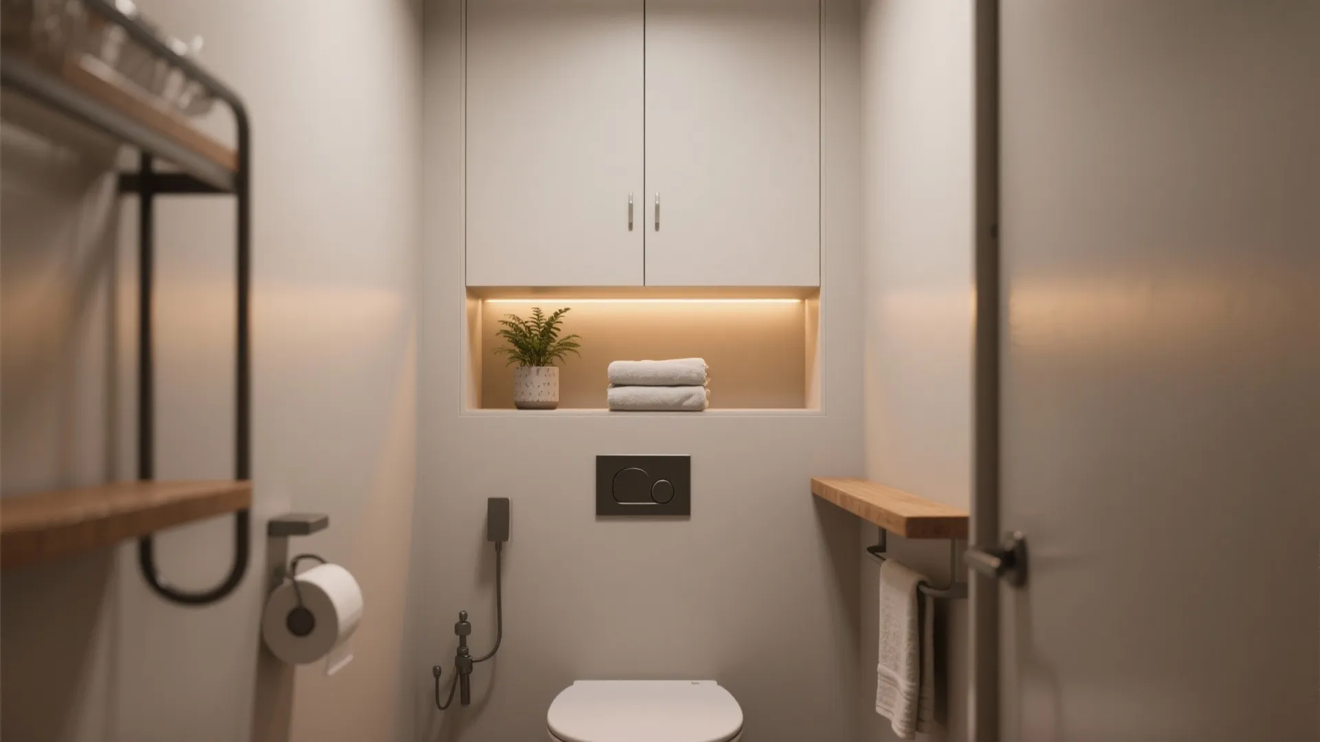 4. Hidden Storage and Open Shelving Mix