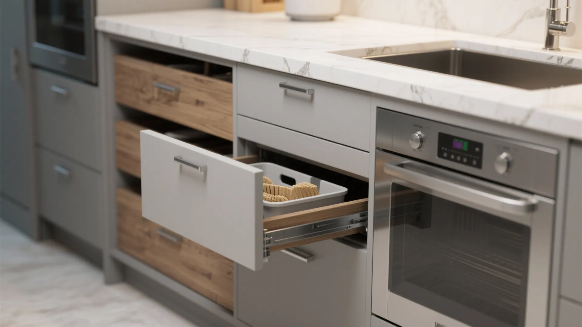 4. Prep‑focused island with hidden storage and appliances