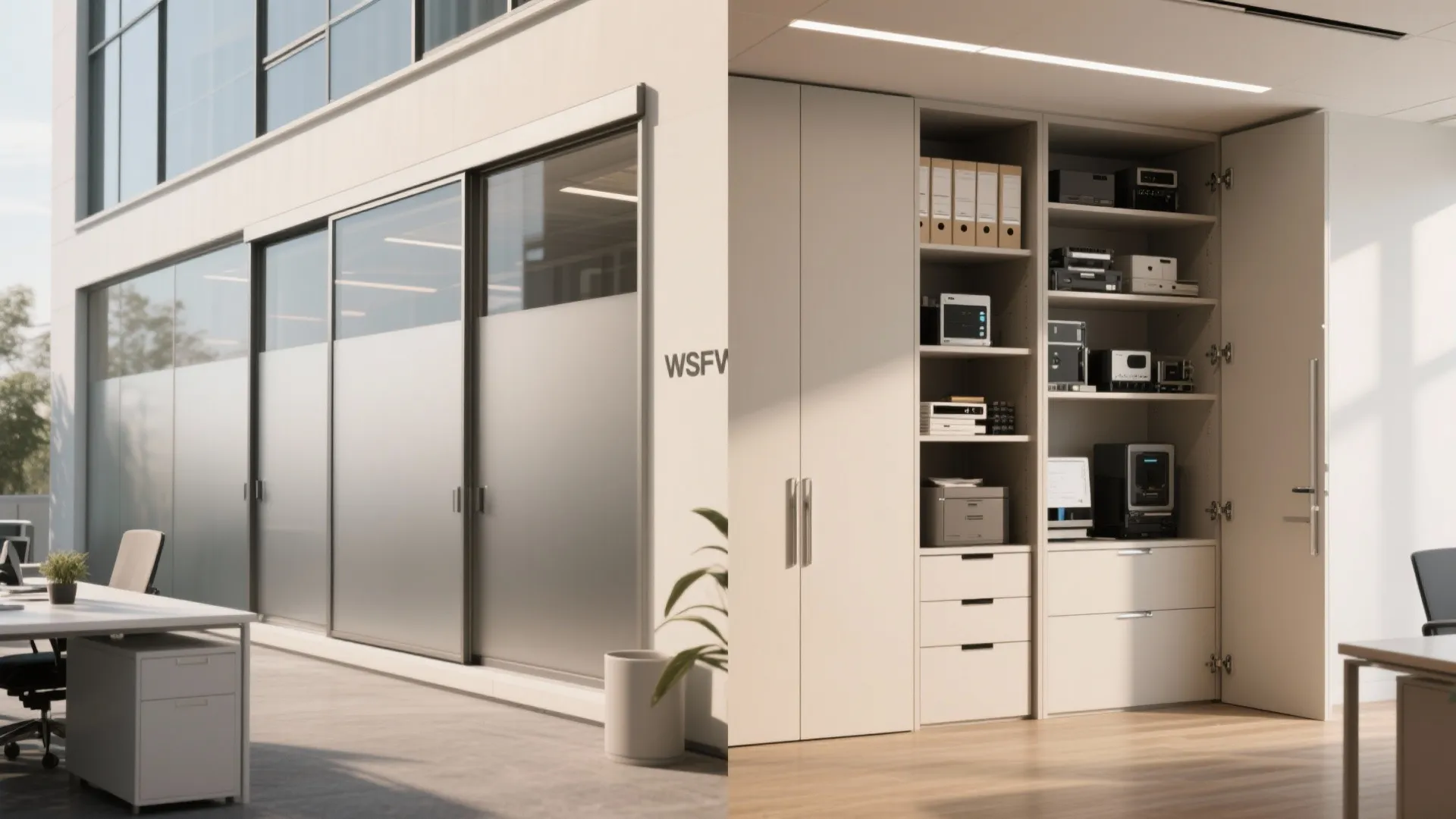 5. Hidden storage behind sliding panels or doors