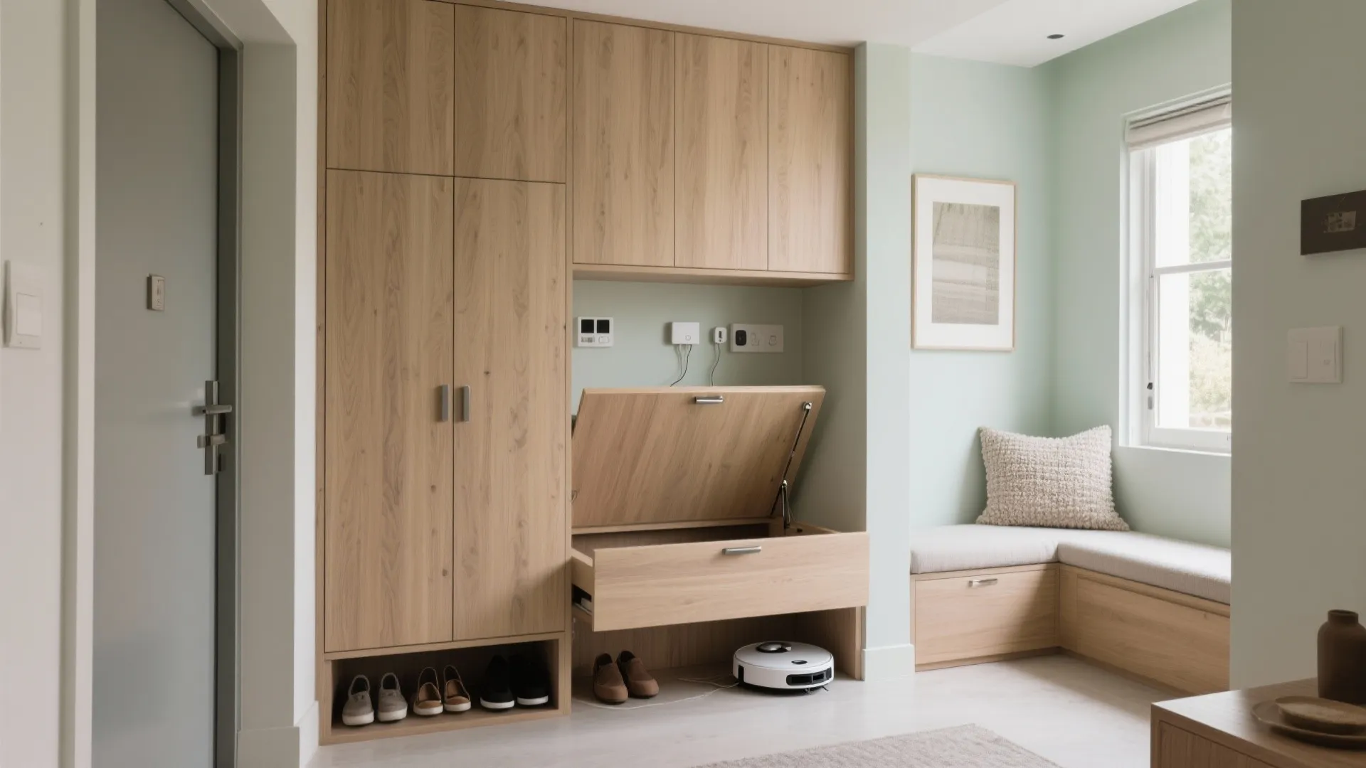 4) Built-In Storage and Calm Materials: Hidden Luxury