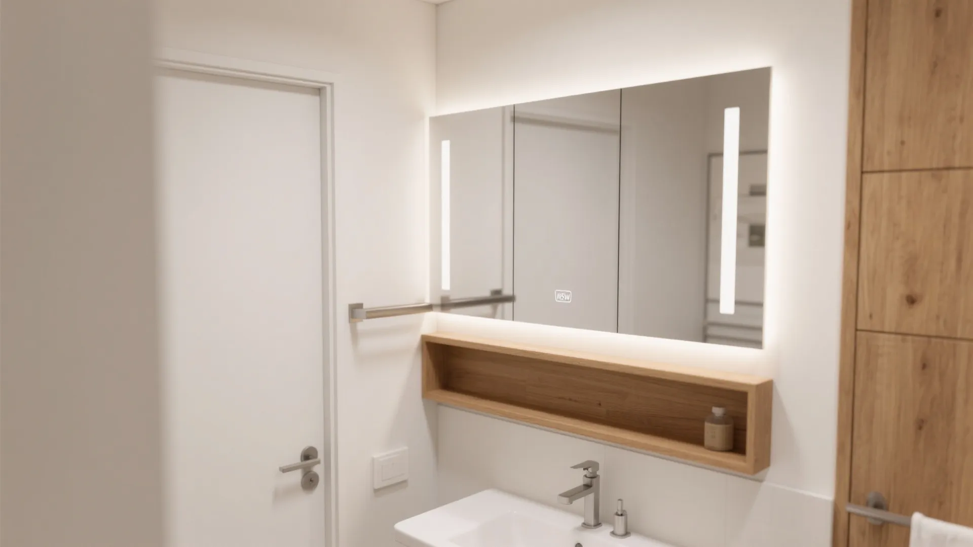 Storage That Hides in Plain Sight: Mirrored Cabinets, Over-the-Door, and Warm Wood