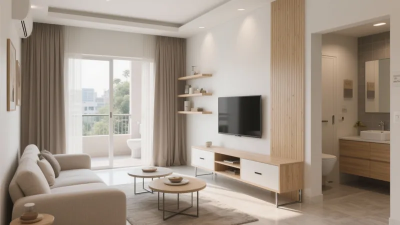 Modern Living Room with Natural Light and Wood Accent