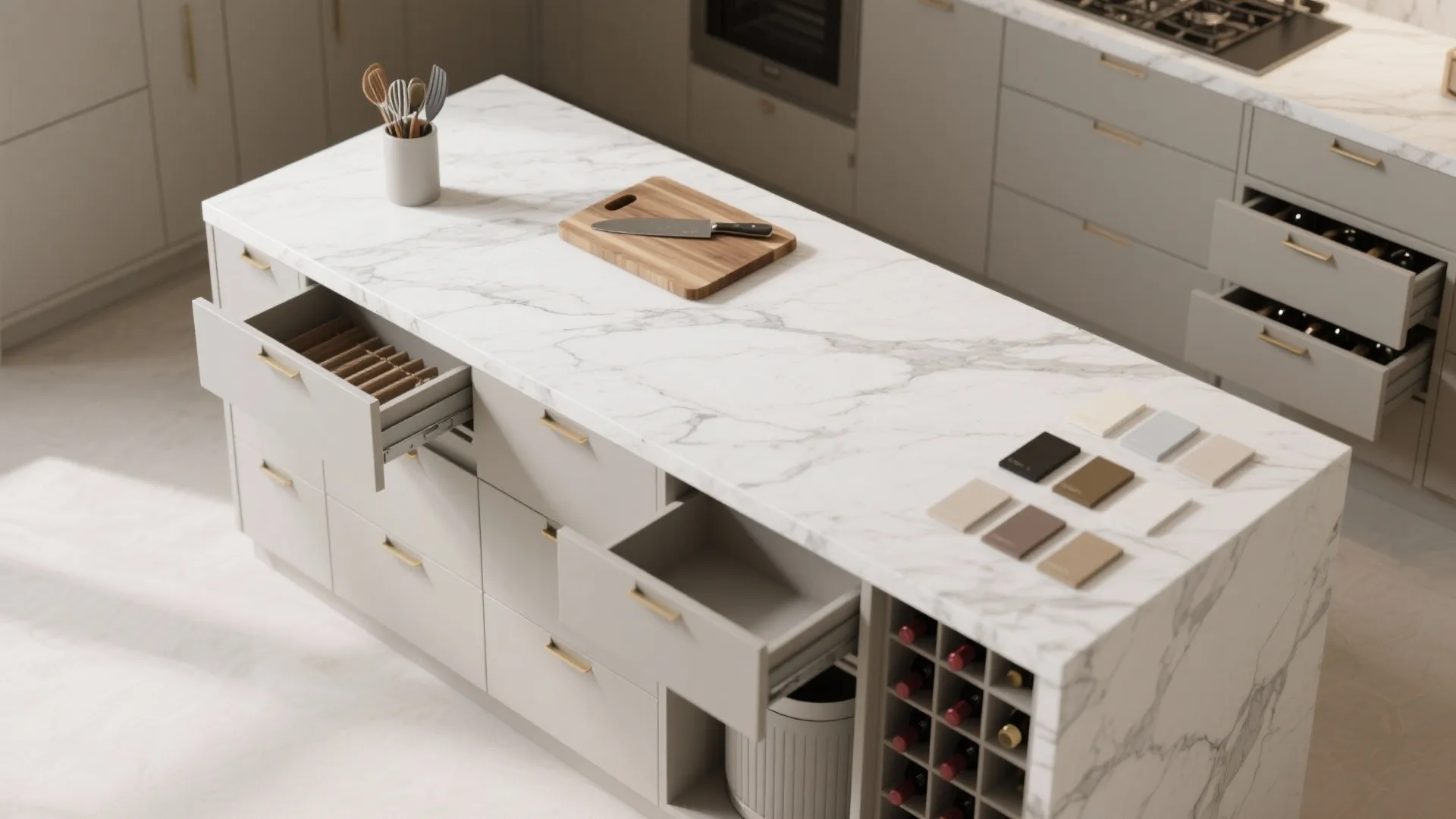 2. Multifunctional Island with Hidden Storage