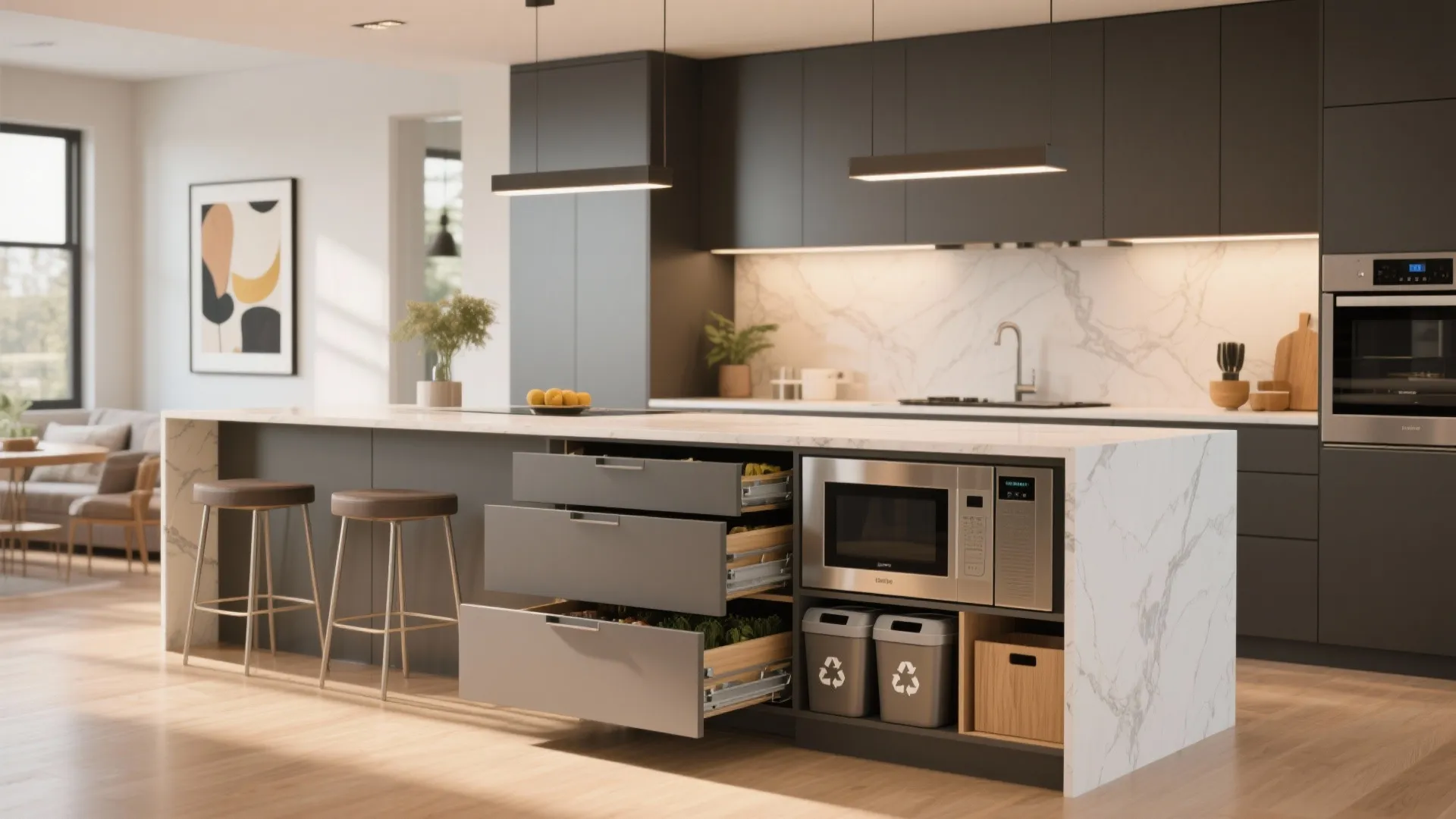 1. Multi-Functional Island with Hidden Storage