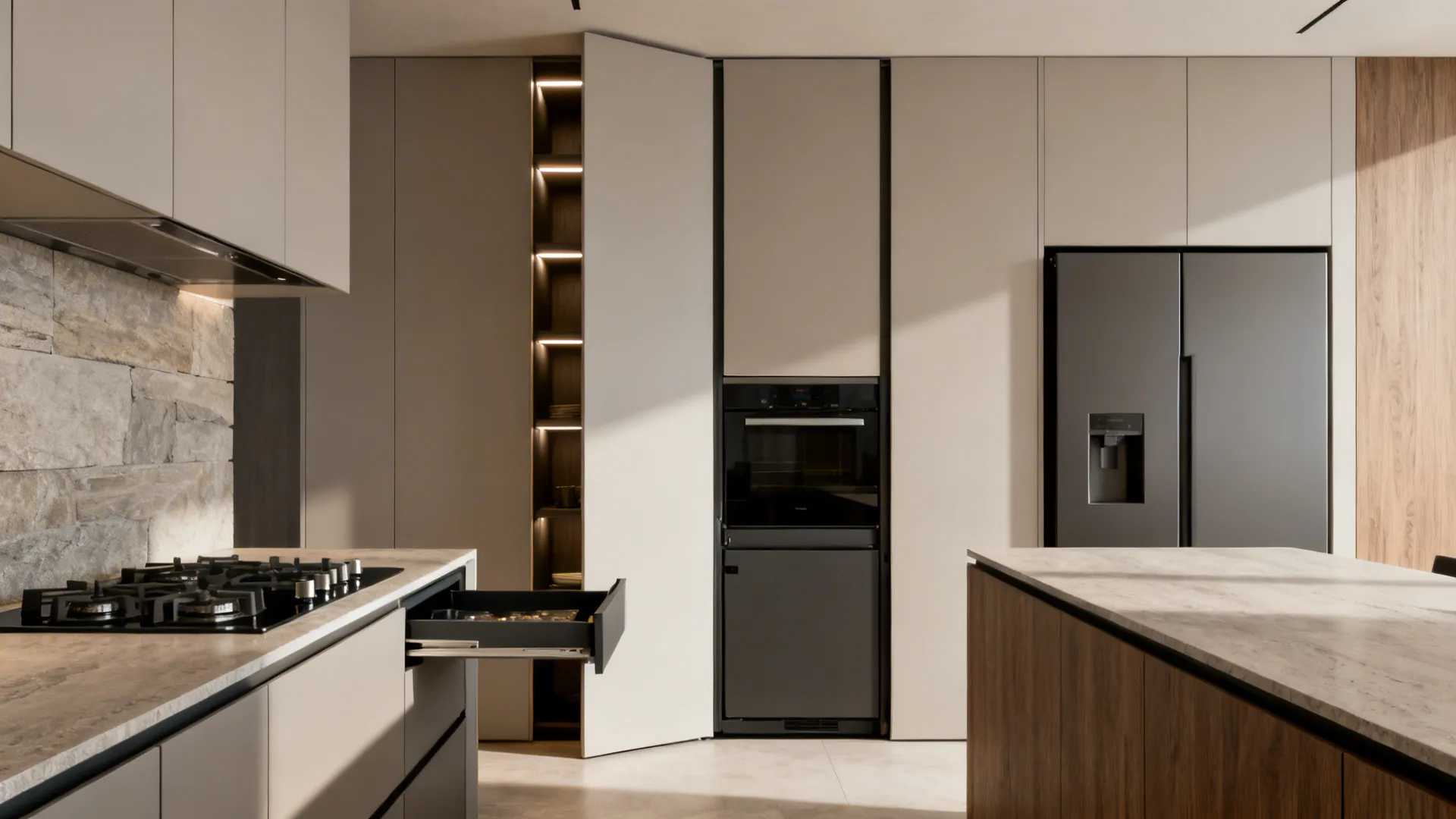 Minimalist Hidden Storage with Integrated Lines