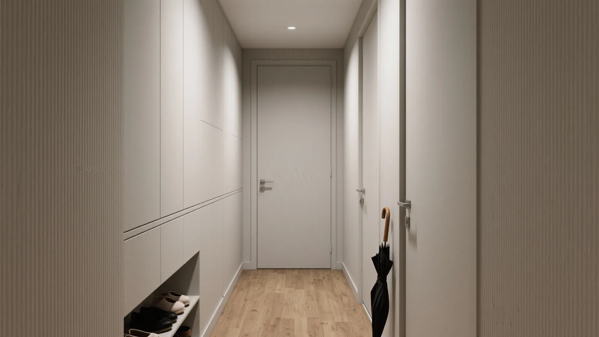 Minimalist wall paneling with hidden storage