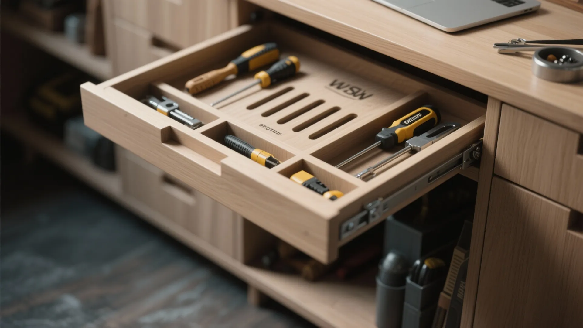 5. Hidden Storage Table with Pull-Out Tray