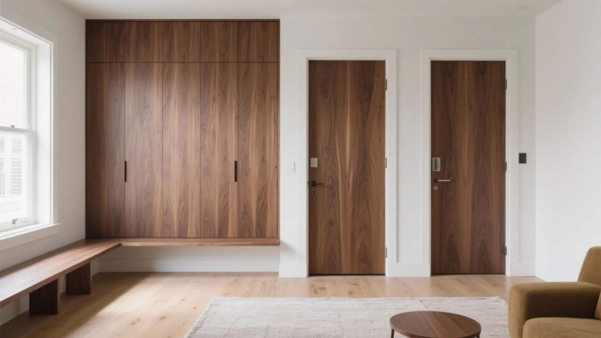 Minimalist veneer paneling with hidden storage