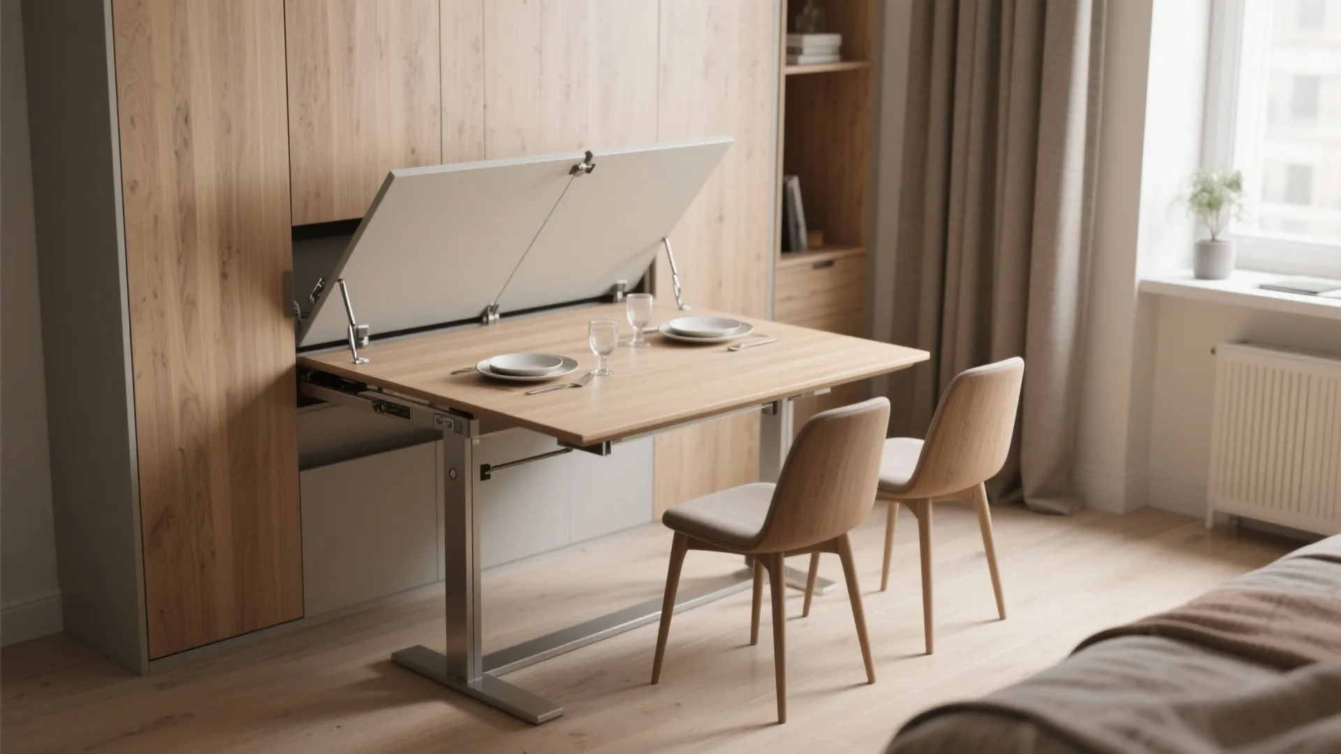 2. Fold-out dining table with hidden support