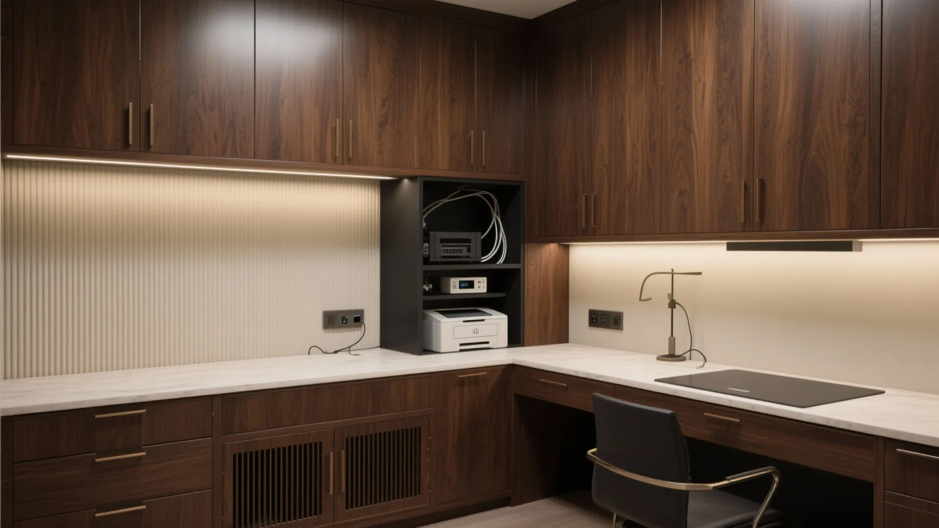 Tailored millwork that hides the tech clutter