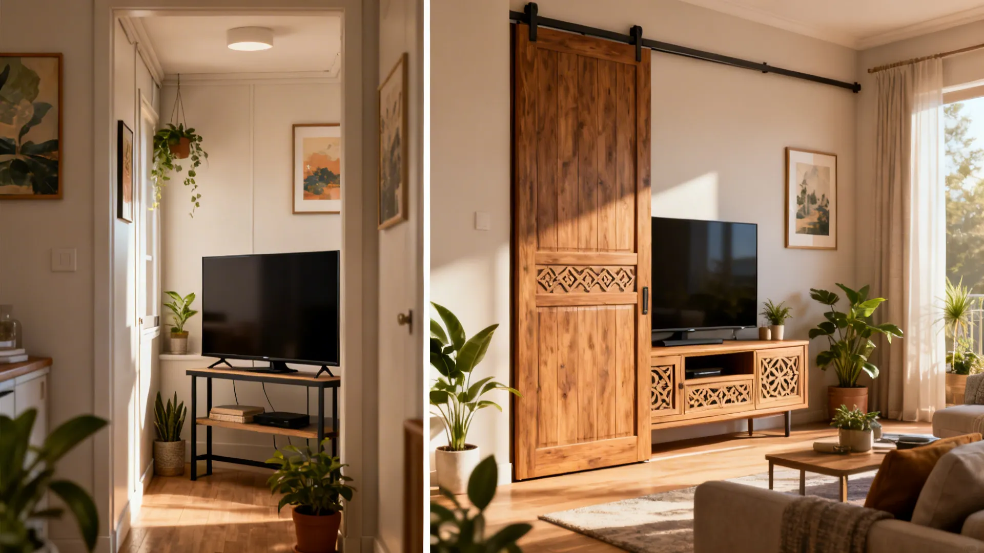 5. Hidden TV—Cabinet or Sliding Panel