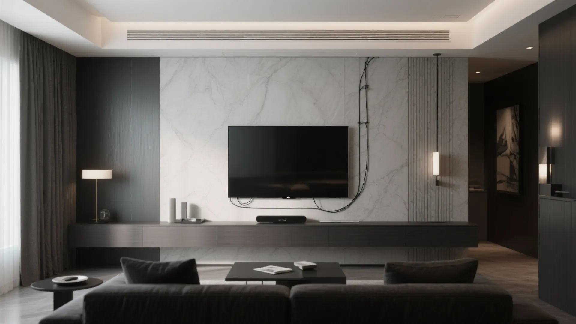 9. Wall-Mounted TV with Hidden Wires