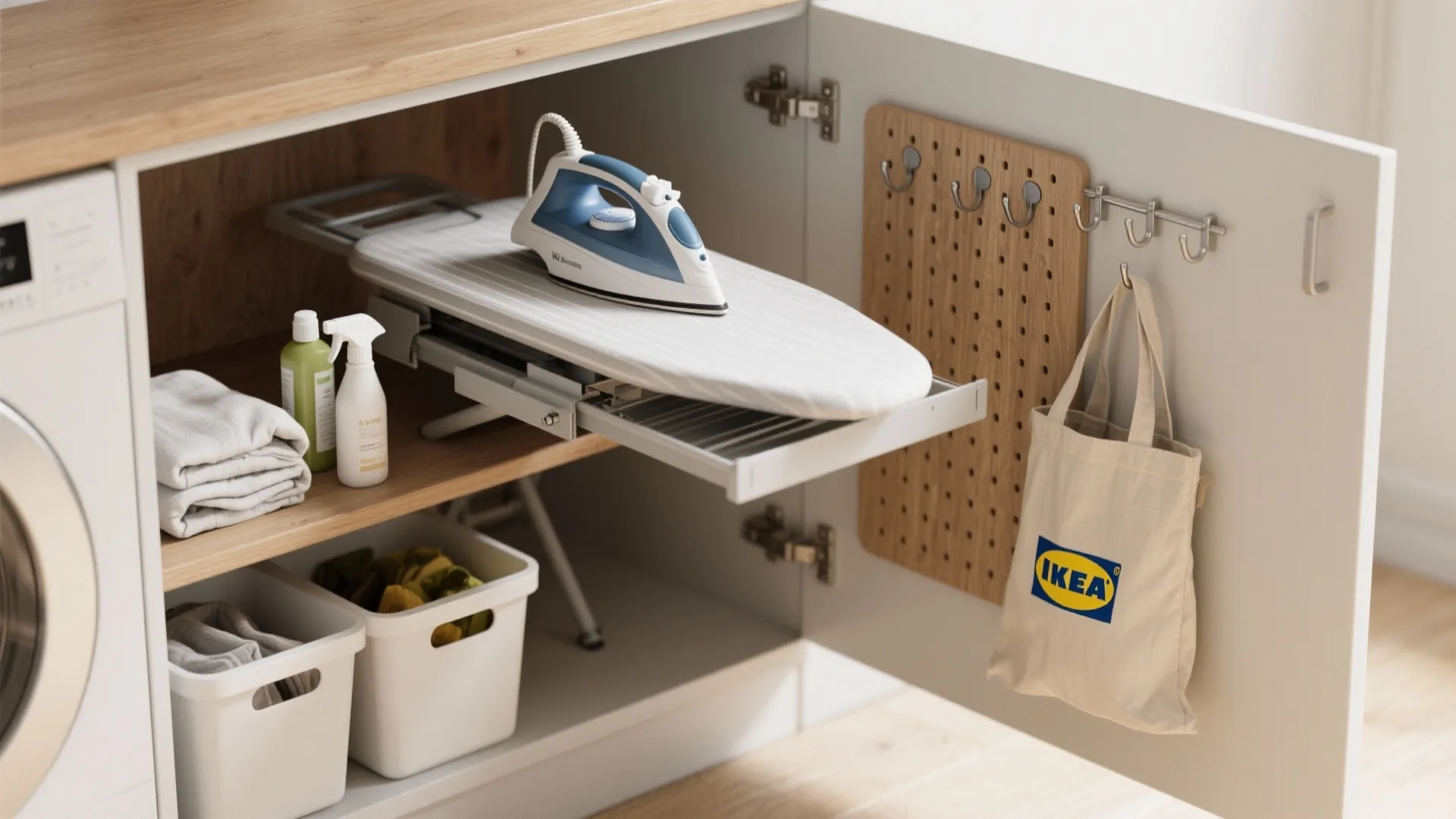 5. Hideaway ironing and a tiny utility zone
