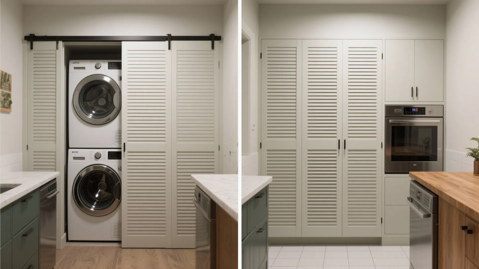 5. Hide-Away Laundry Behind Sliding Panels