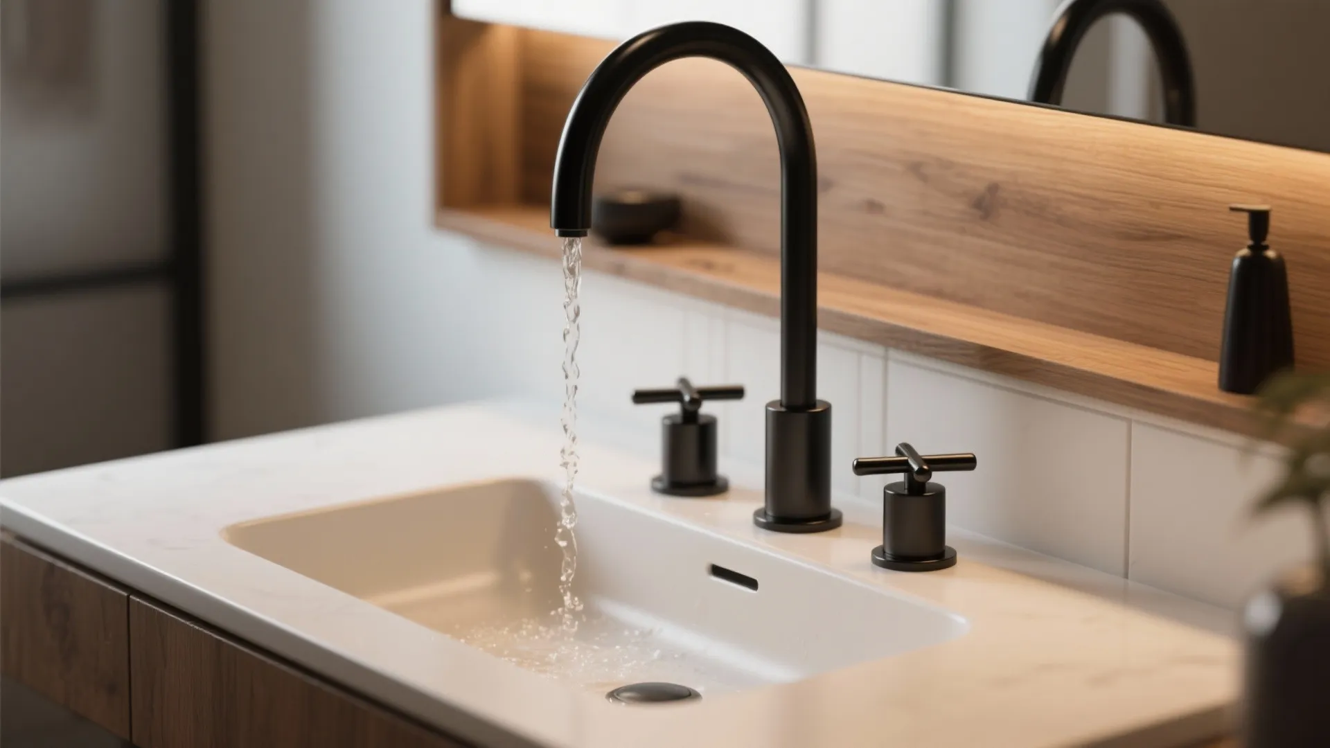 2. High-arc centerset feel with minimalist handles