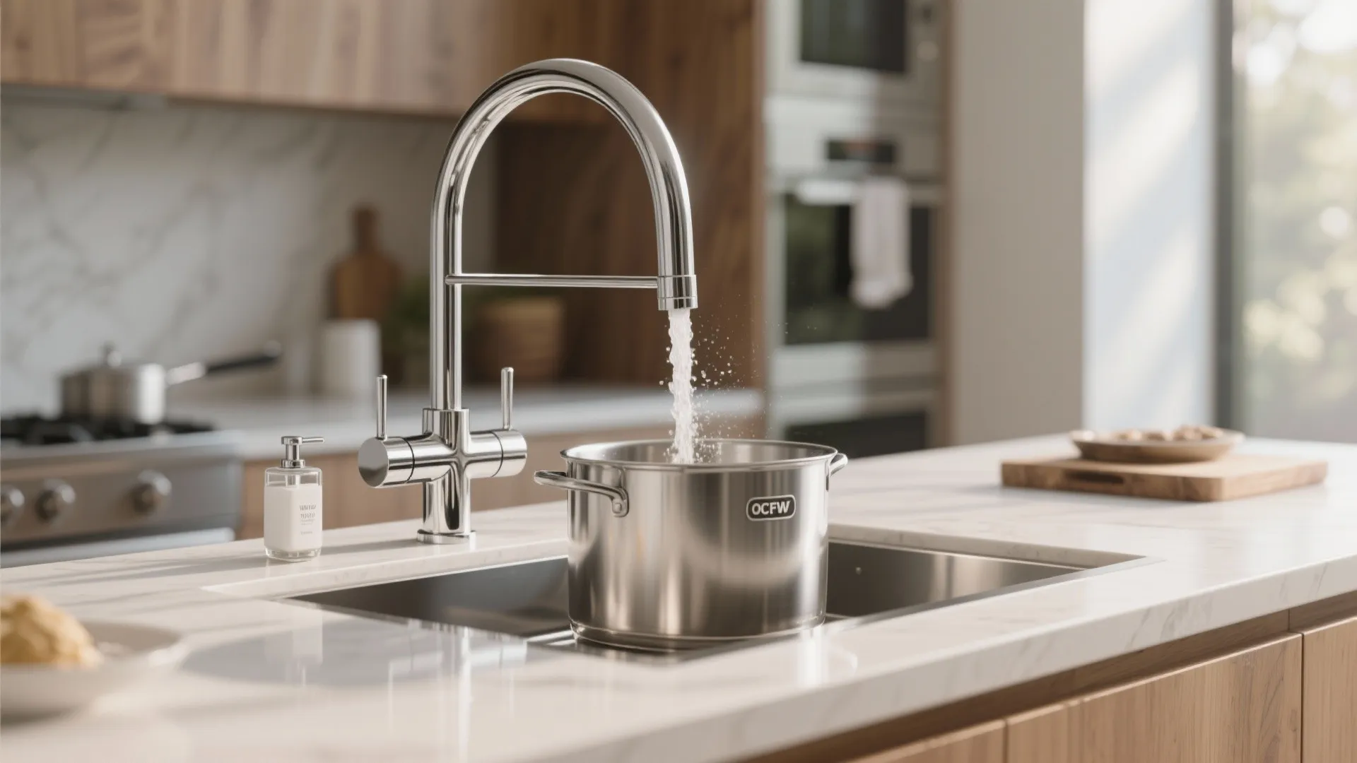 3. High-Arc Swivel Spout with Soap Dispenser