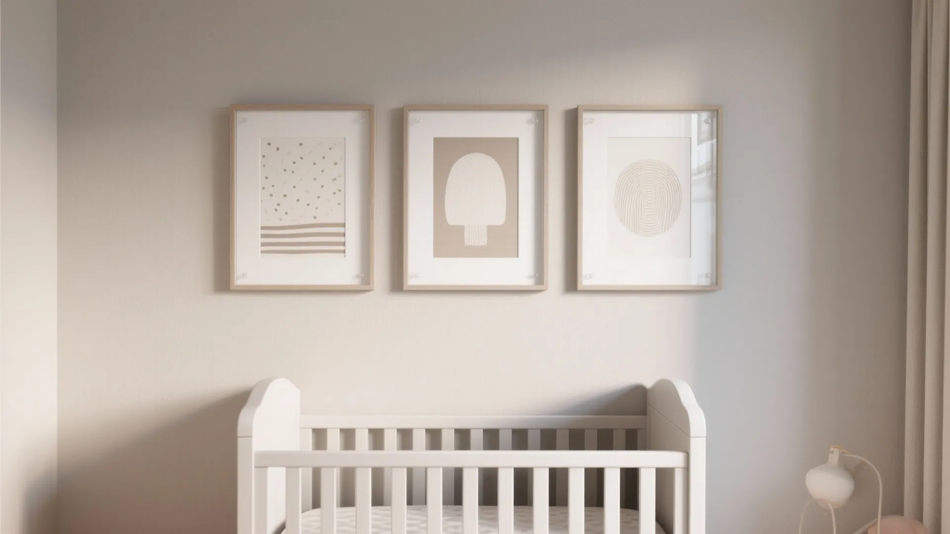 Framed art grid above the crib (hung higher than you think)