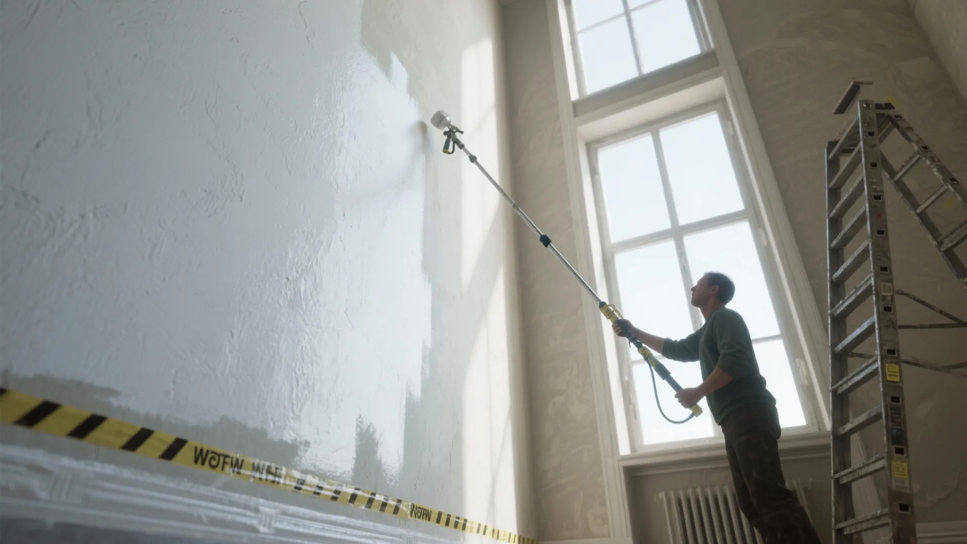 2. High-ceiling coverage using an extendable spray rig