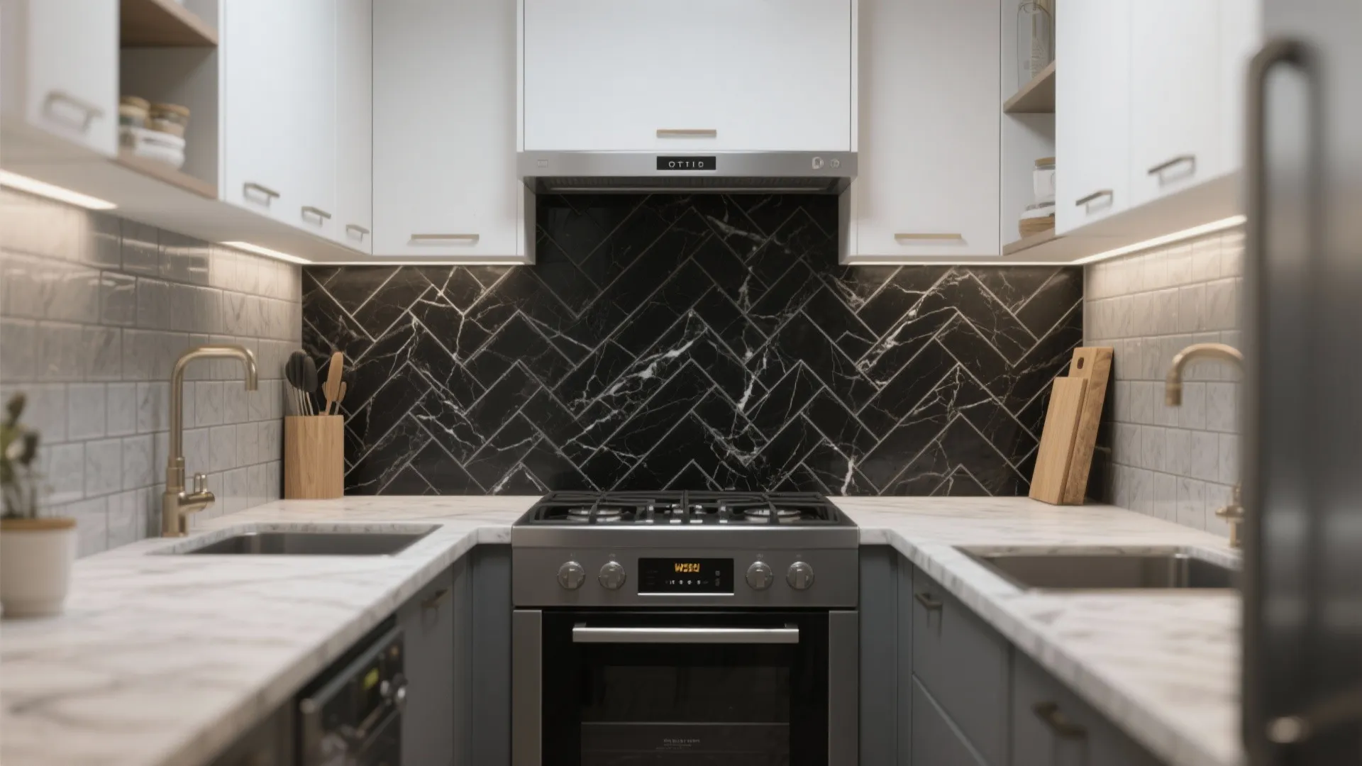 3. High-contrast backsplash as focal point