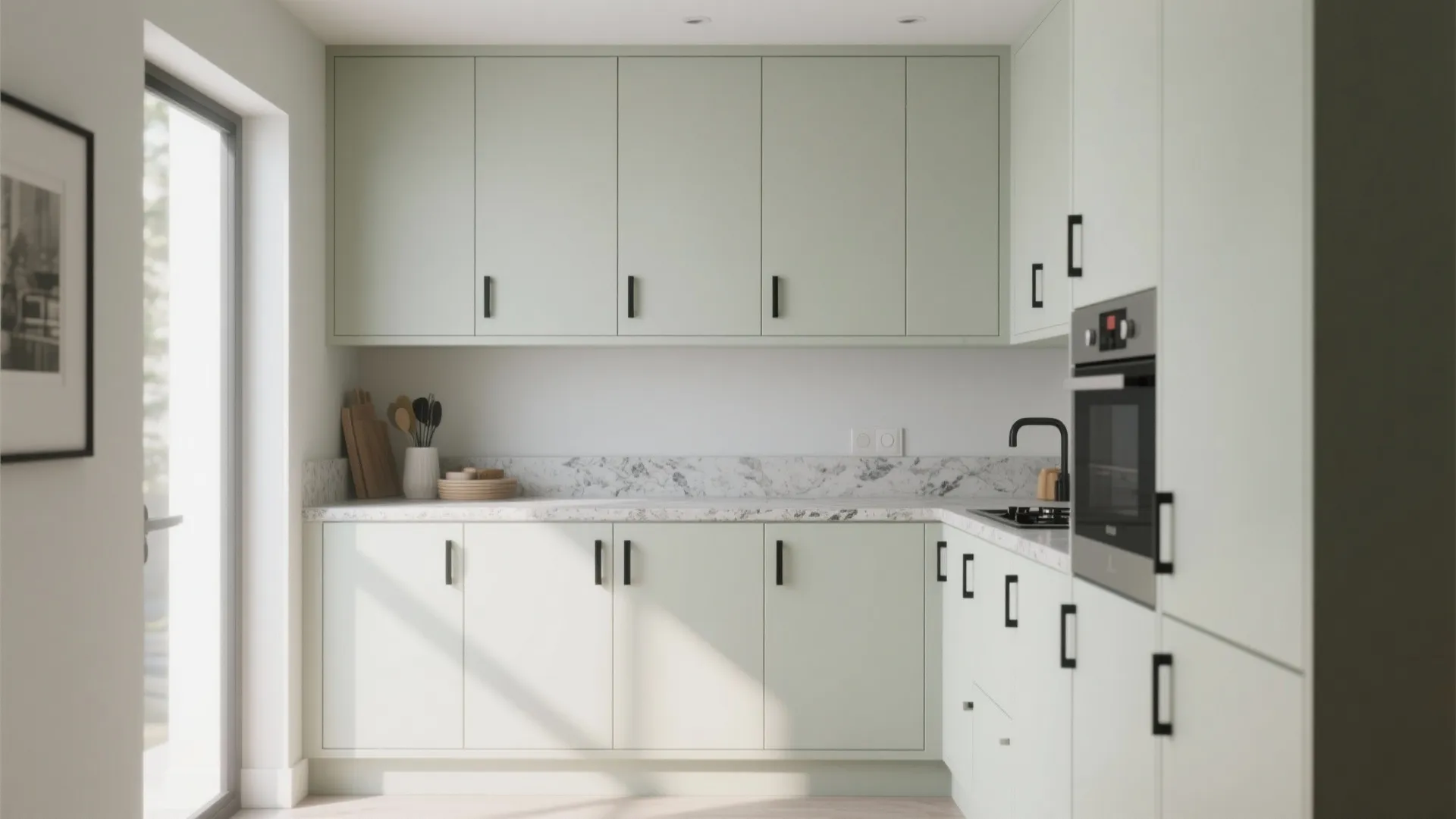 5. Matte Black Handles Paired with Light Cabinets for High Contrast