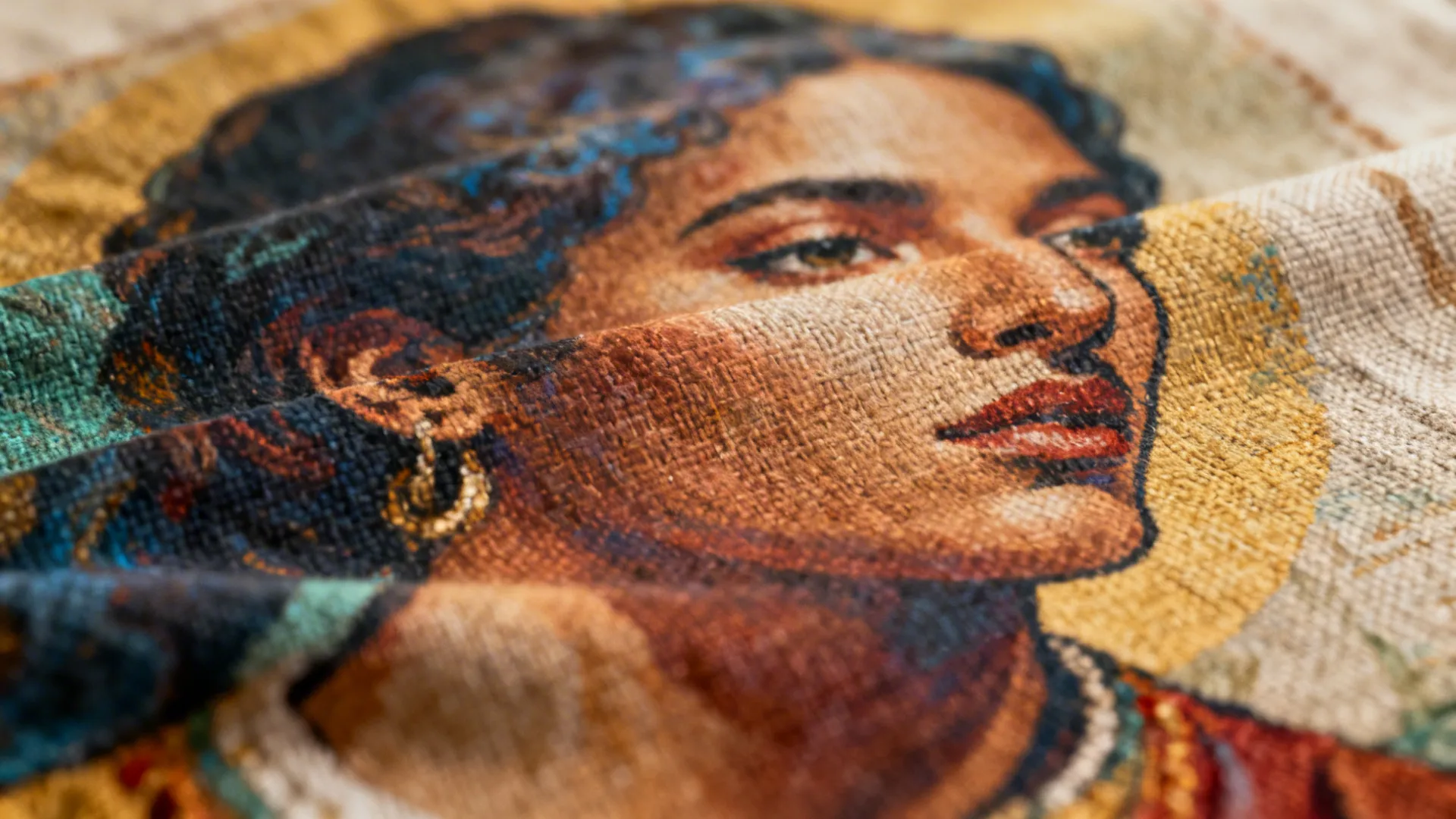 Textiles and framed art rendered accurately under high-CRI warm white lighting, showing true colors and textures.