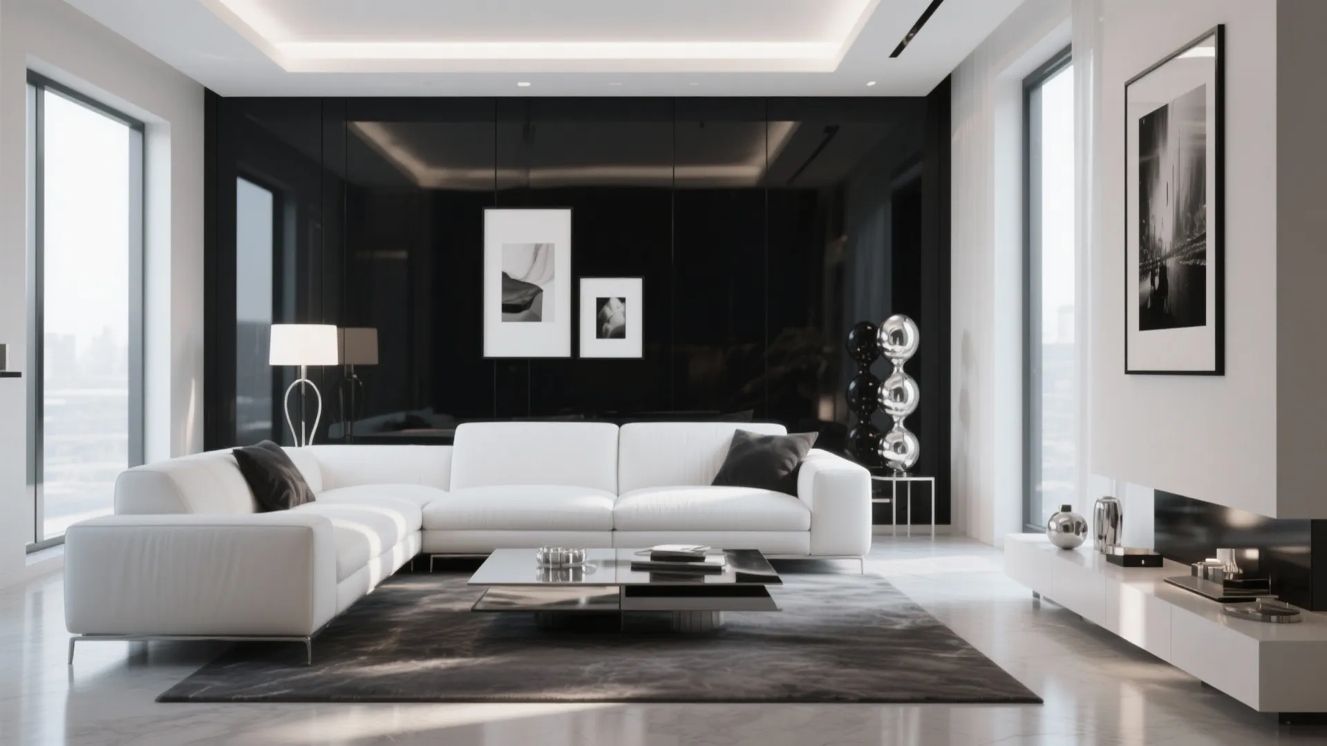 1. High-Gloss Black Accent Wall