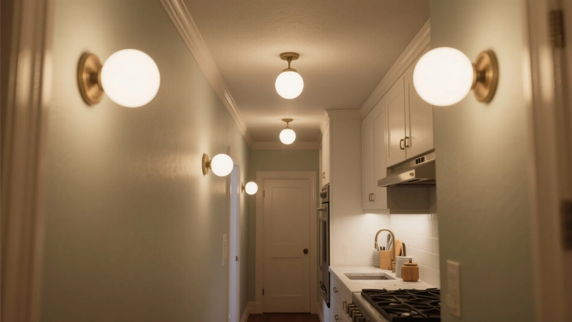 2) High-mount globe lights as ceiling grazers