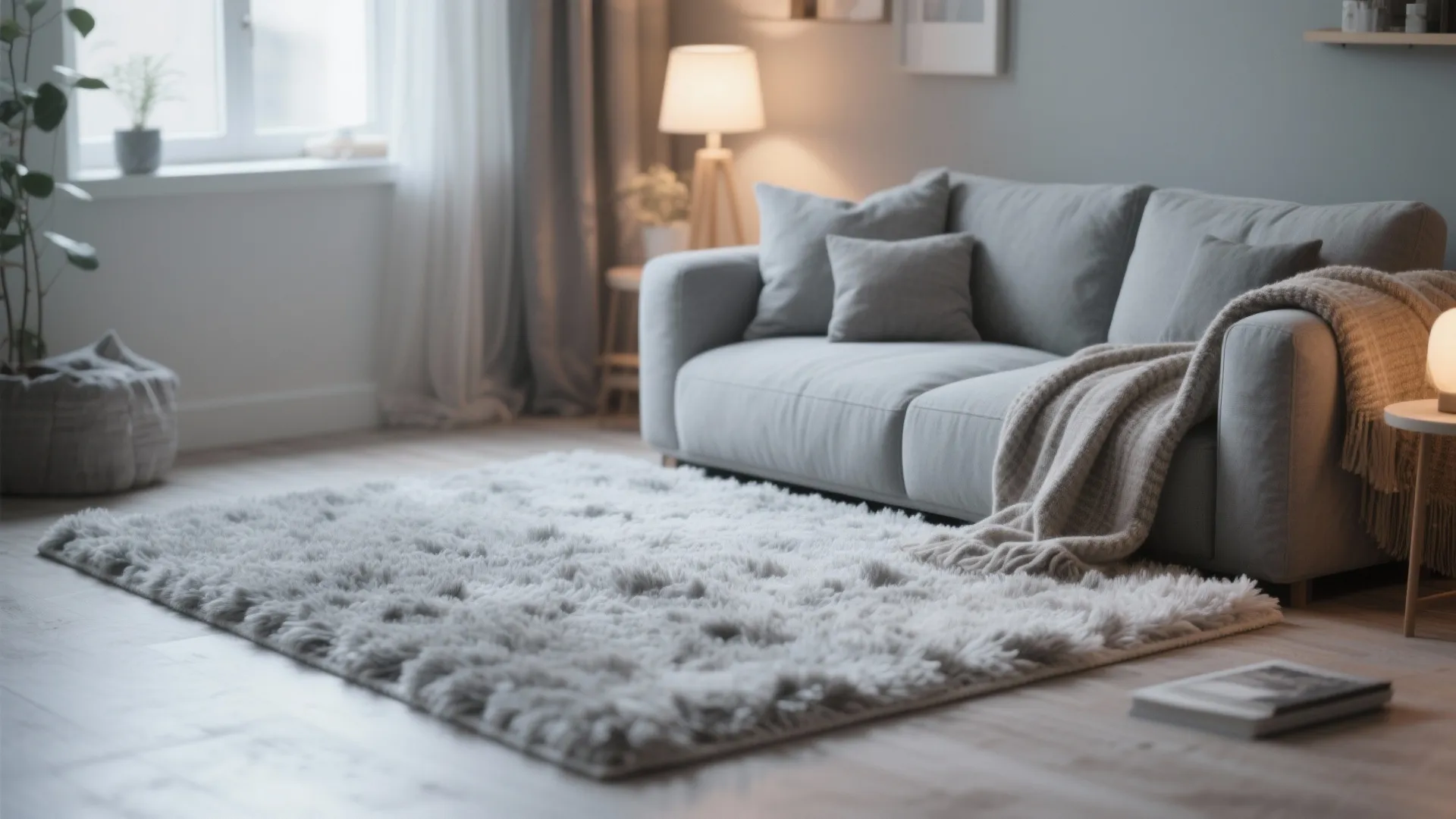 Cozy living room corner with plush 5x7 rug
