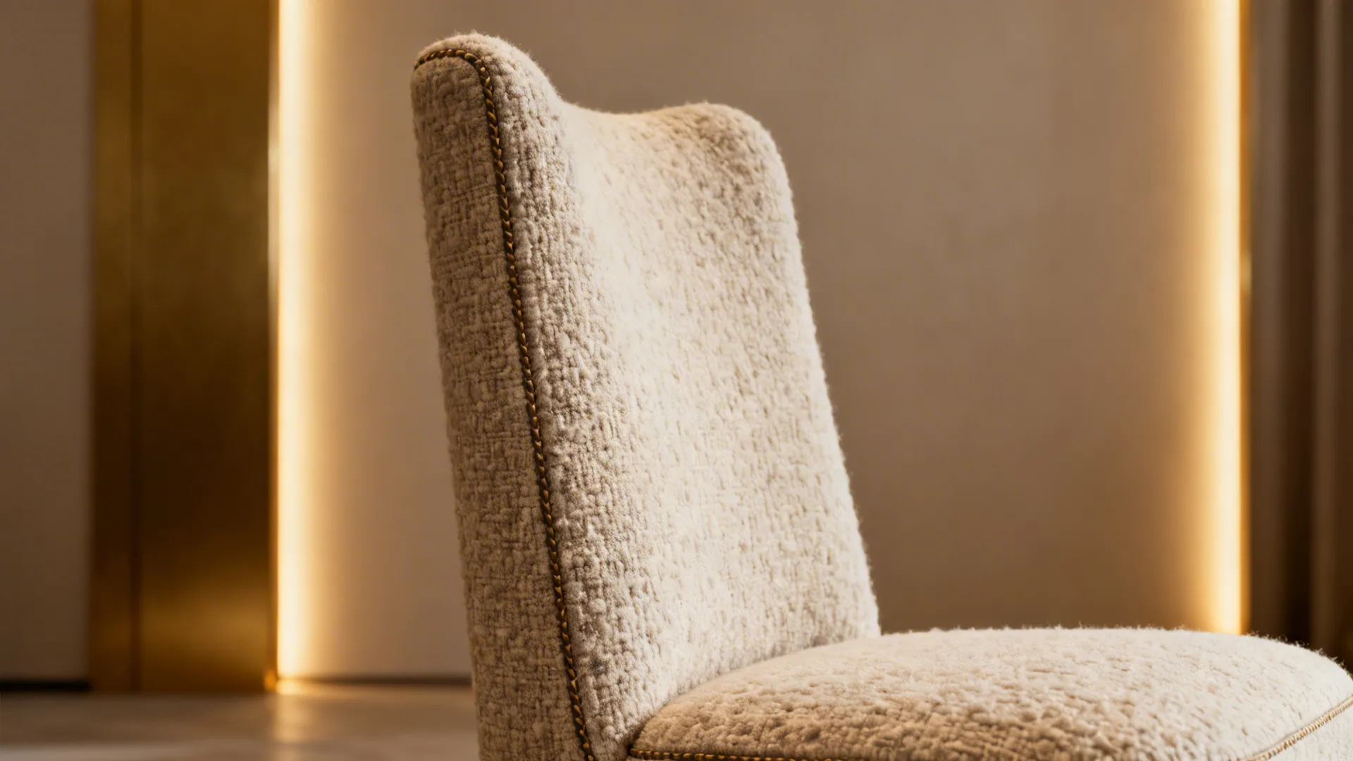 High-back upholstered accent chair in soft boucle fabric, armless option for small rooms