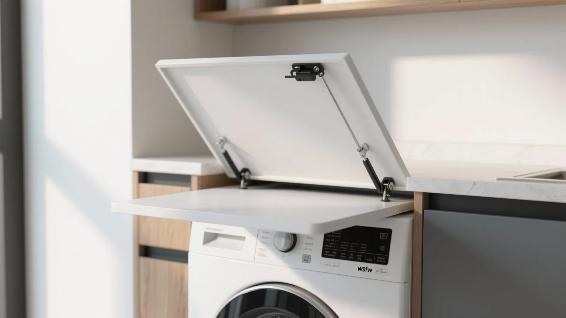 4) Hinged folding counter that lifts when you need the lid