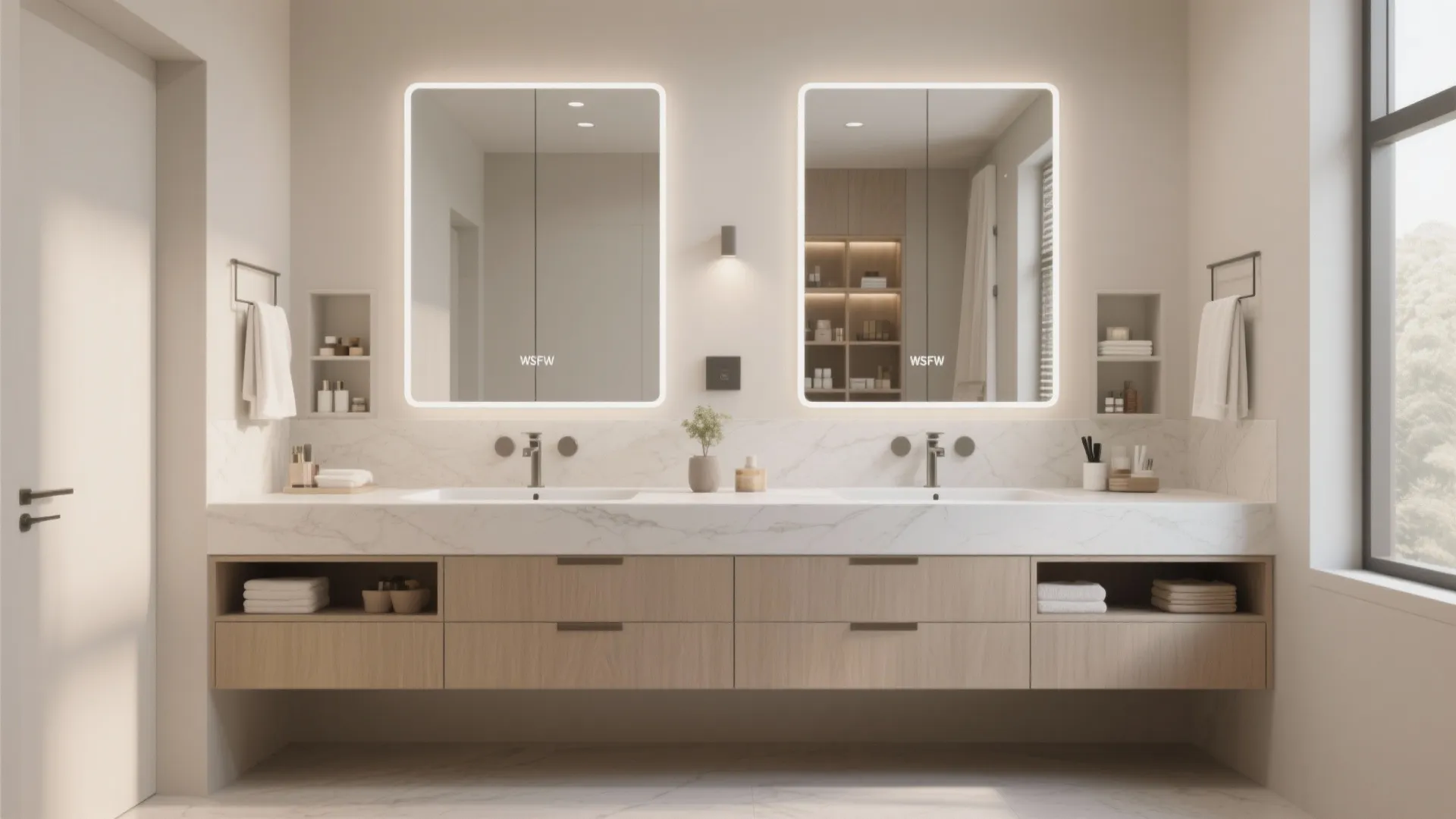 Double vanity with separated his and hers zones