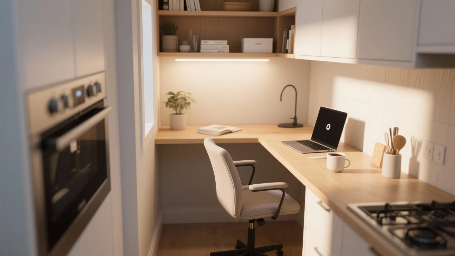 Kitchen nook home office with desk and chair