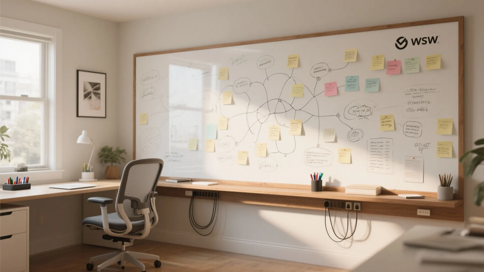 1. Home office wall: full-width brainstorming hub