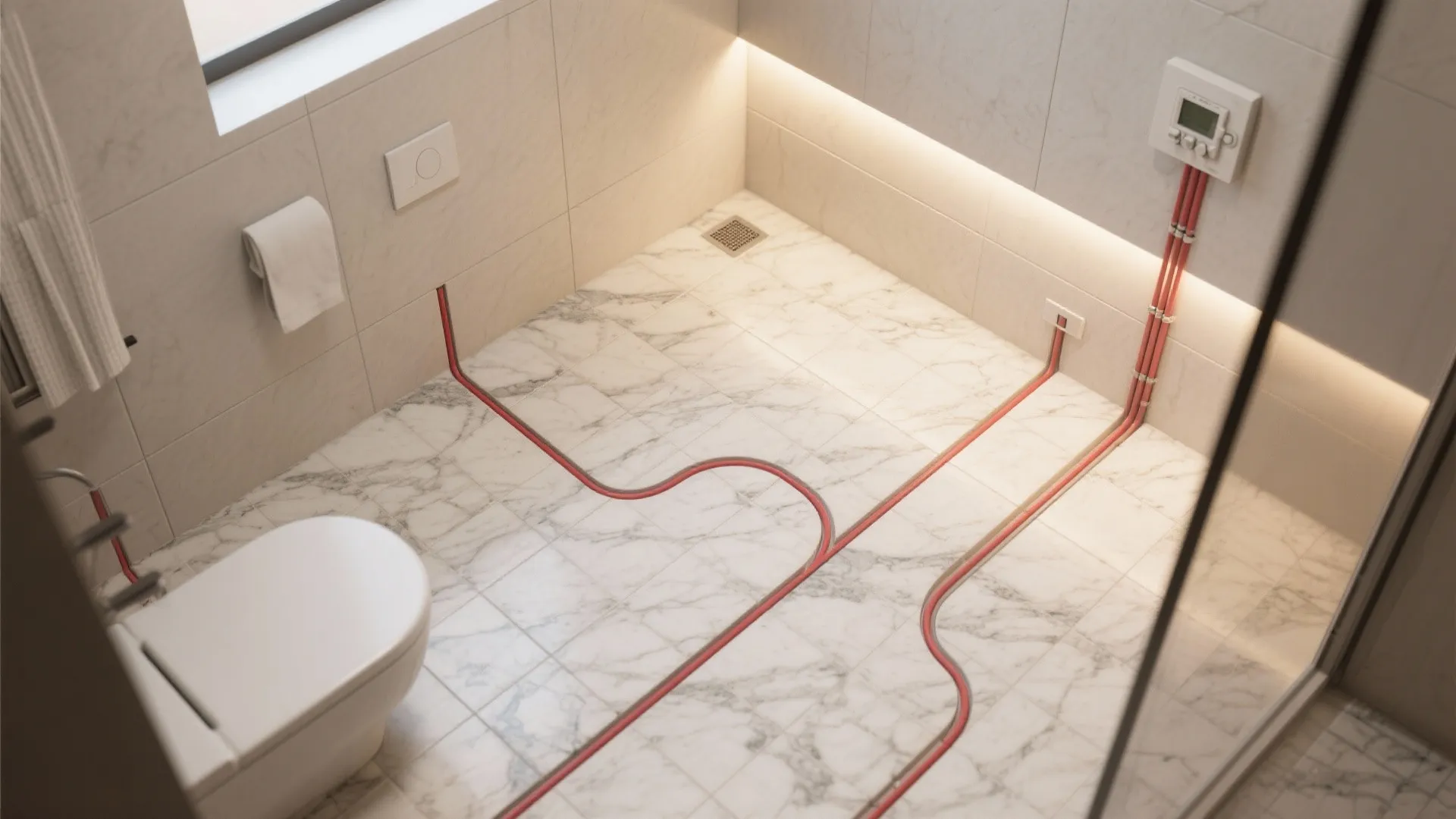 Honed marble floors with radiant heat and safe traction