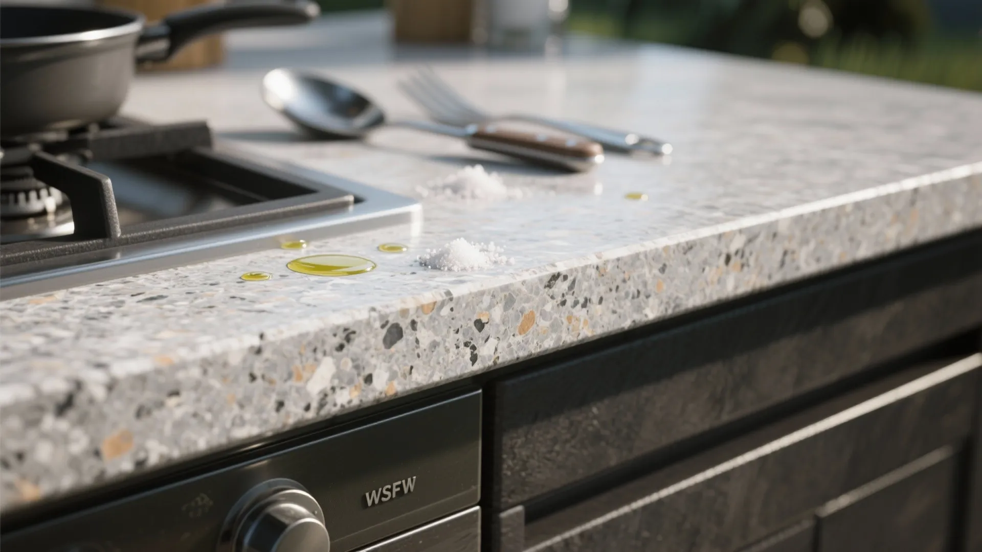 2. Honed Granite Countertops: Sleek Yet Resilient