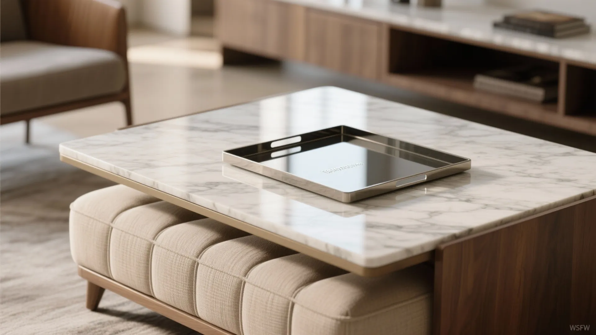 Nesting tables and ottomans instead of one bulky coffee table