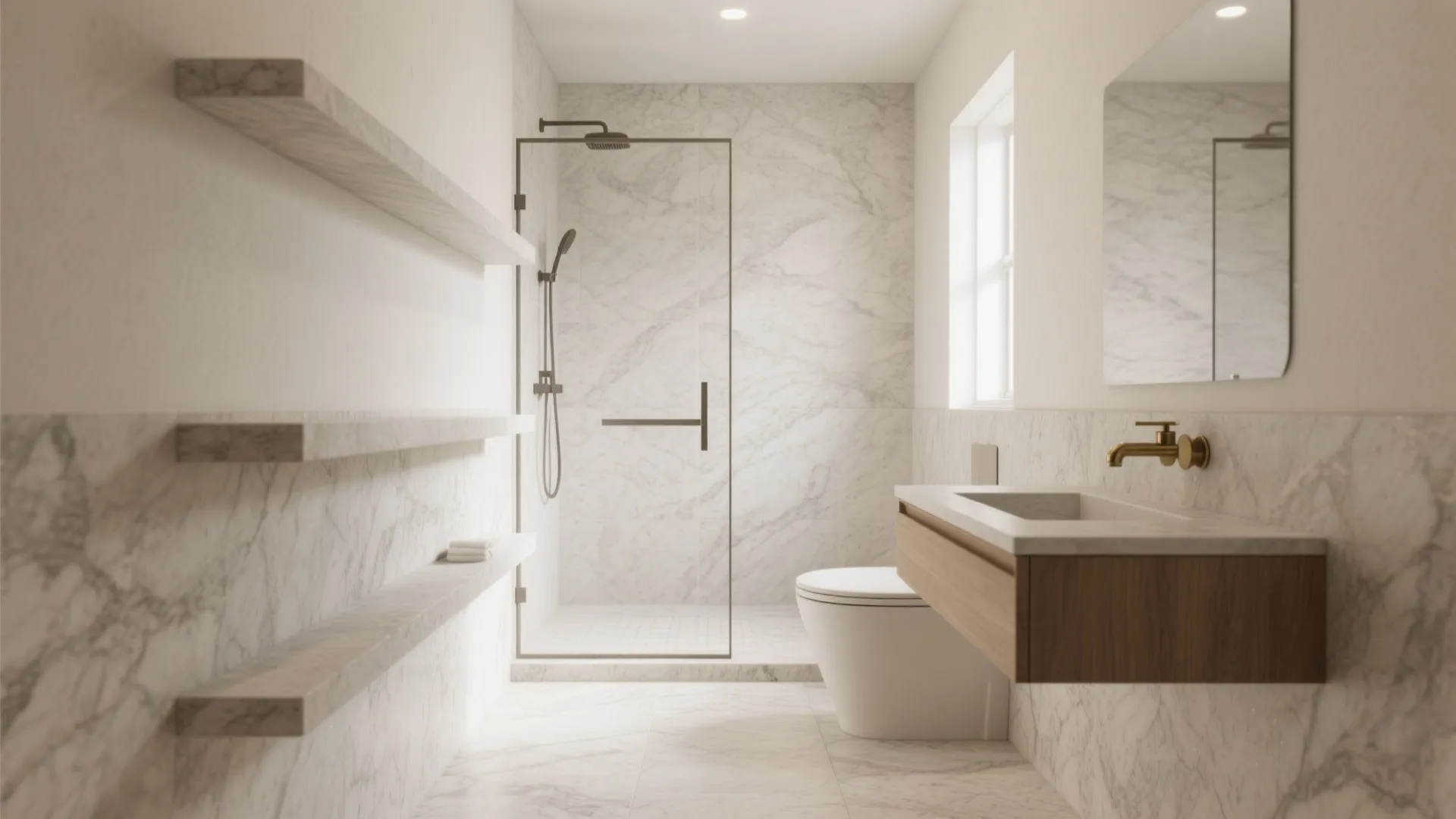 1) Minimalist stone with honed finishes