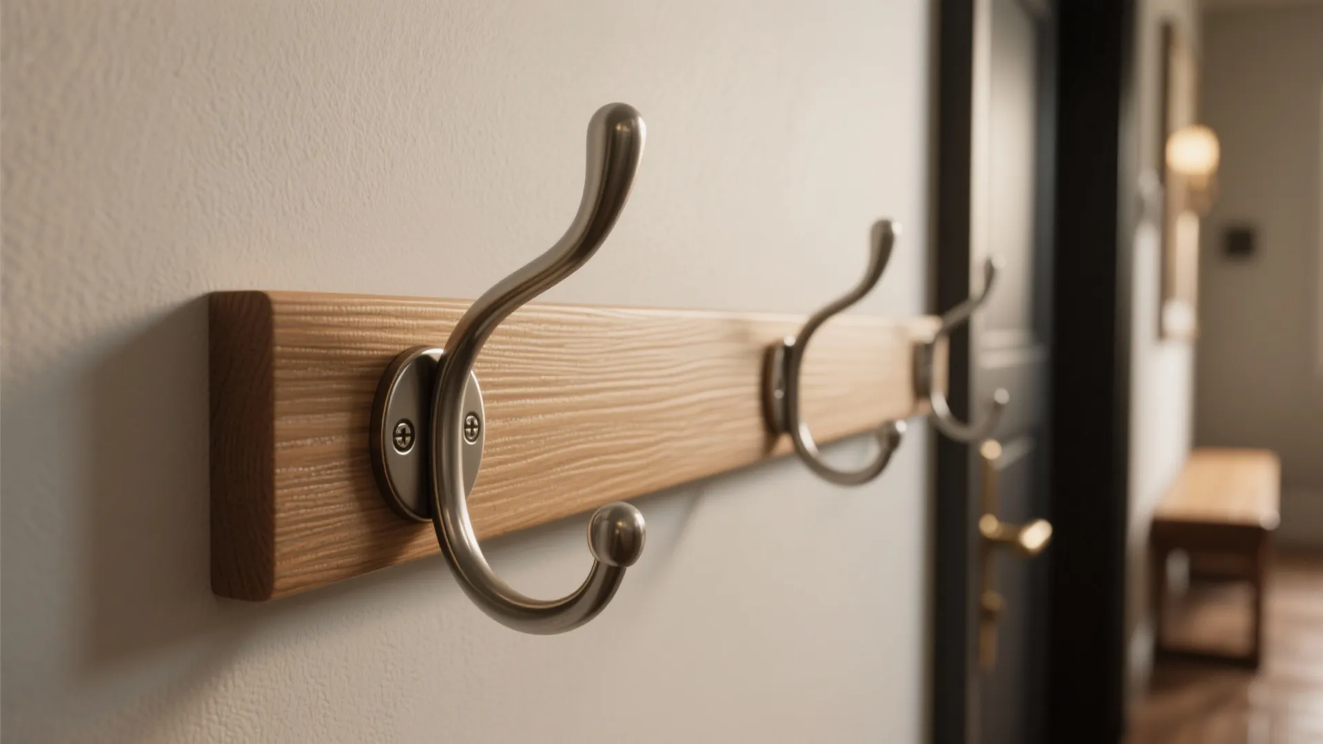 Wall-Mounted Hooks + Hidden Bench Storage