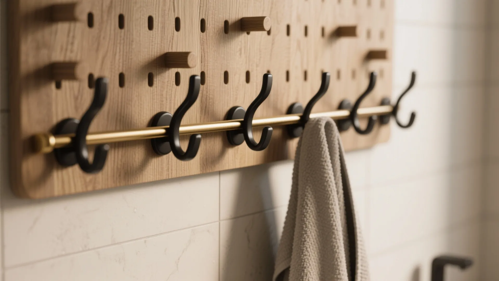 5. Functional wall hooks and rails as design features