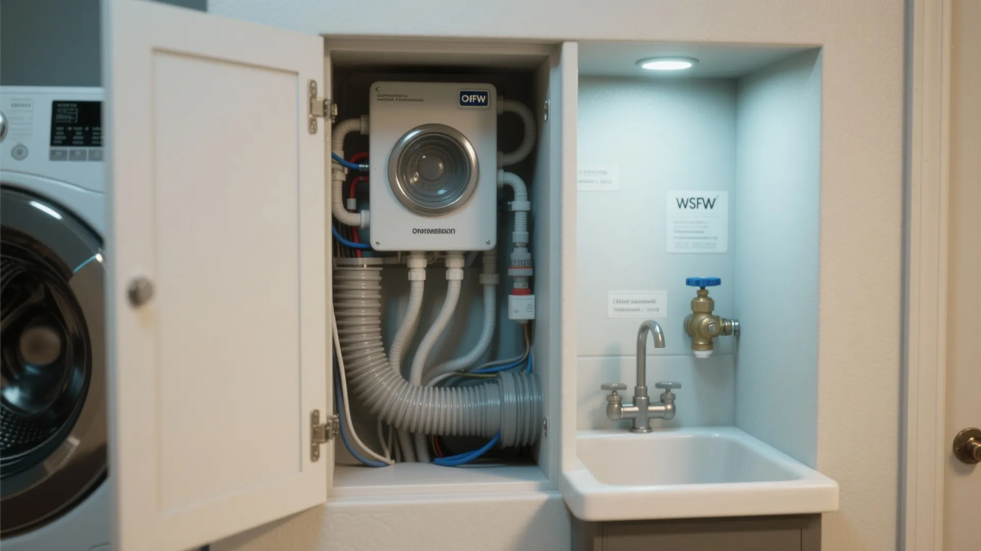 4. Hookup hub: centralized utilities behind a removable panel