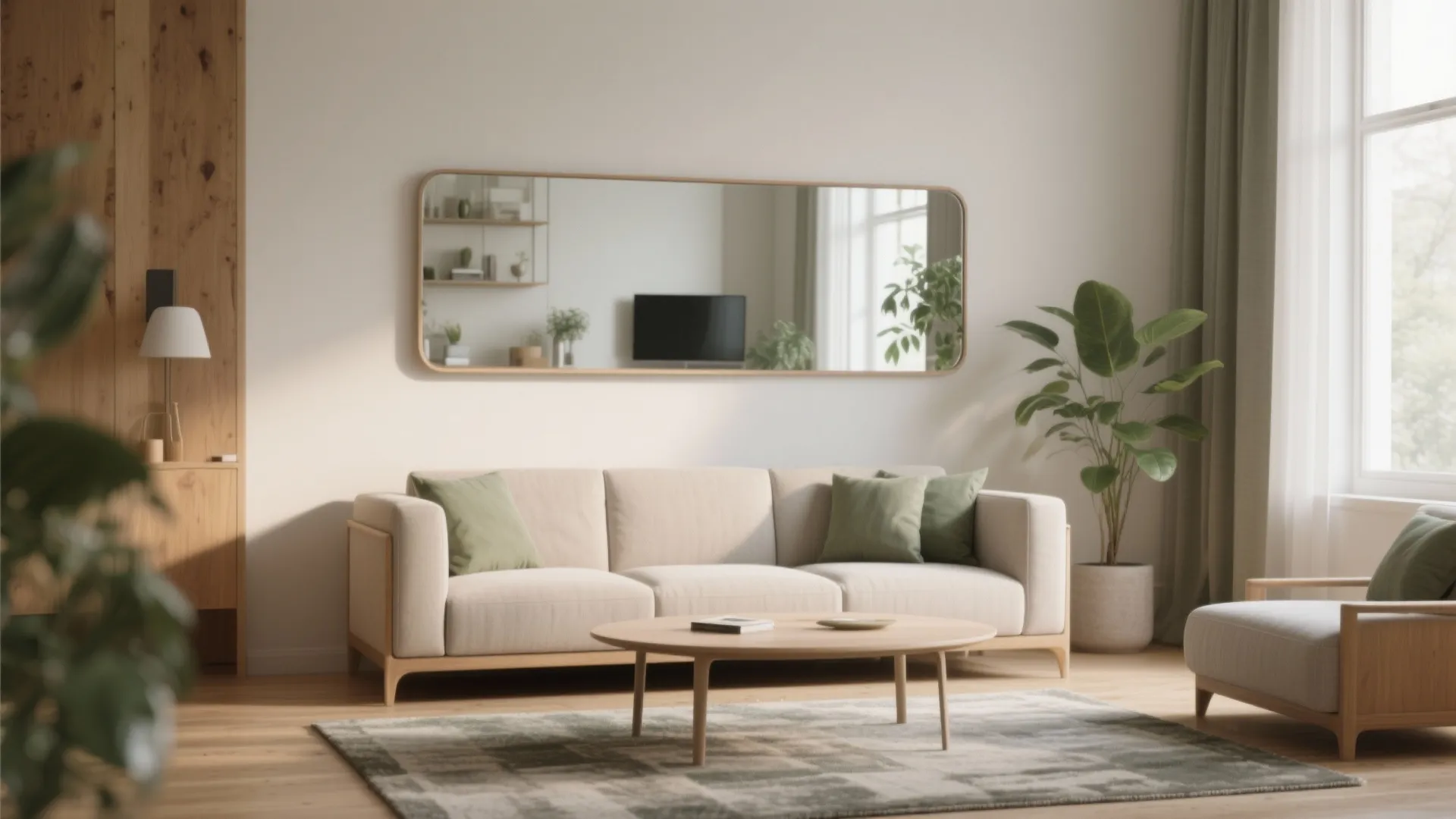 1. Hang a Horizontal Mirror Above the Sofa